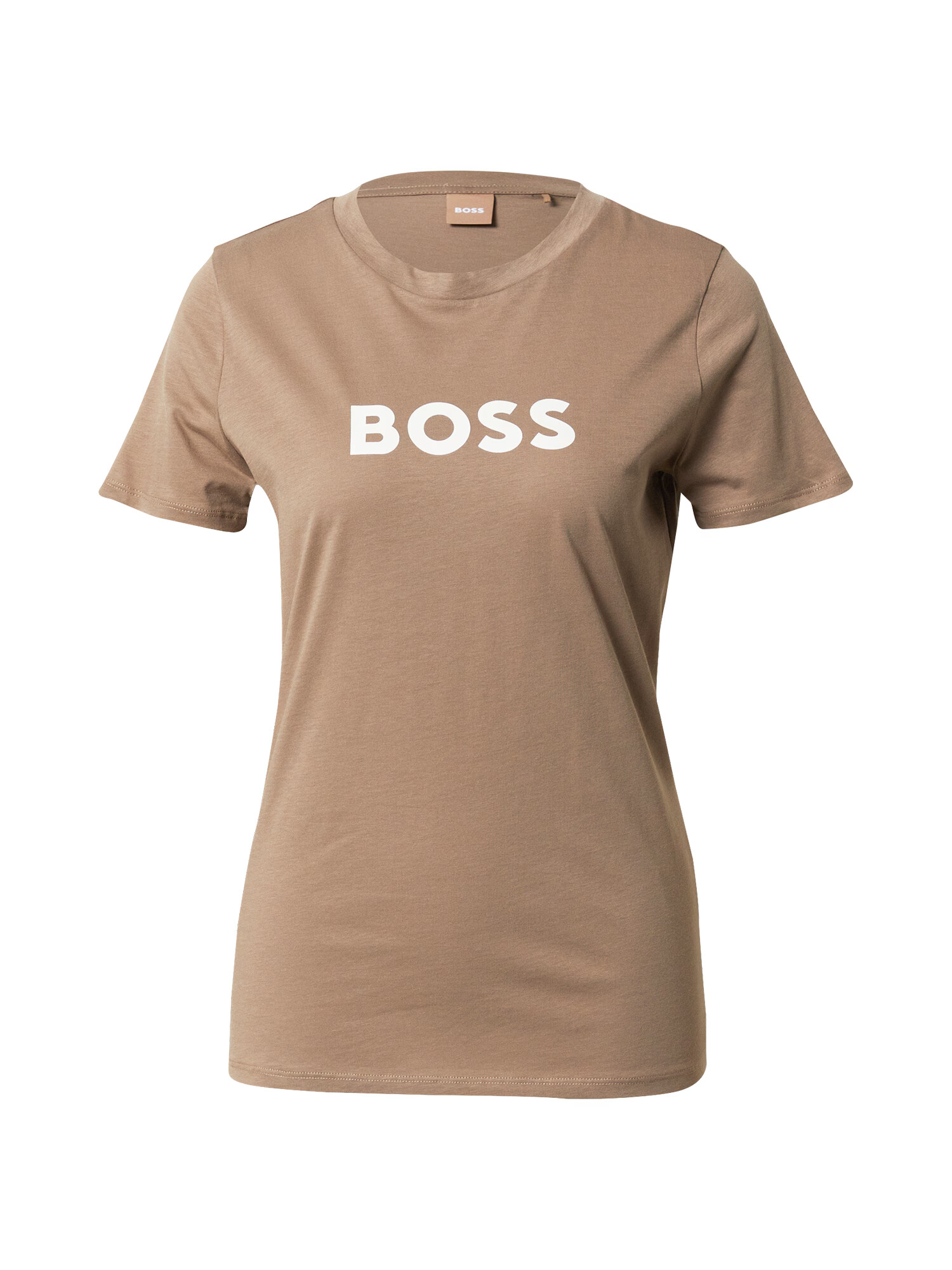 BOSS Orange Tricou 'Elogo' maro deschis / alb - Pled.ro