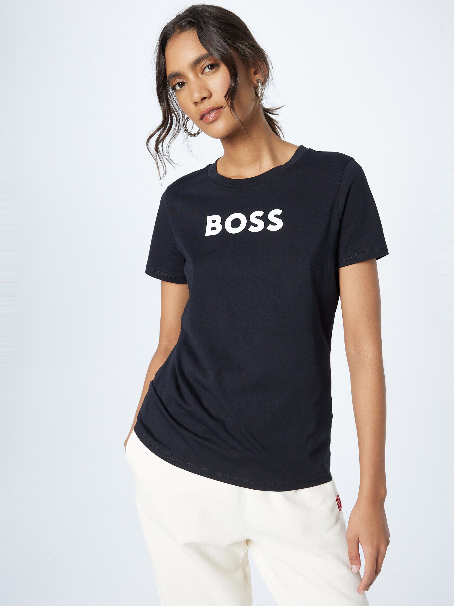 BOSS Orange Tricou 'Elogo' negru / alb - Pled.ro