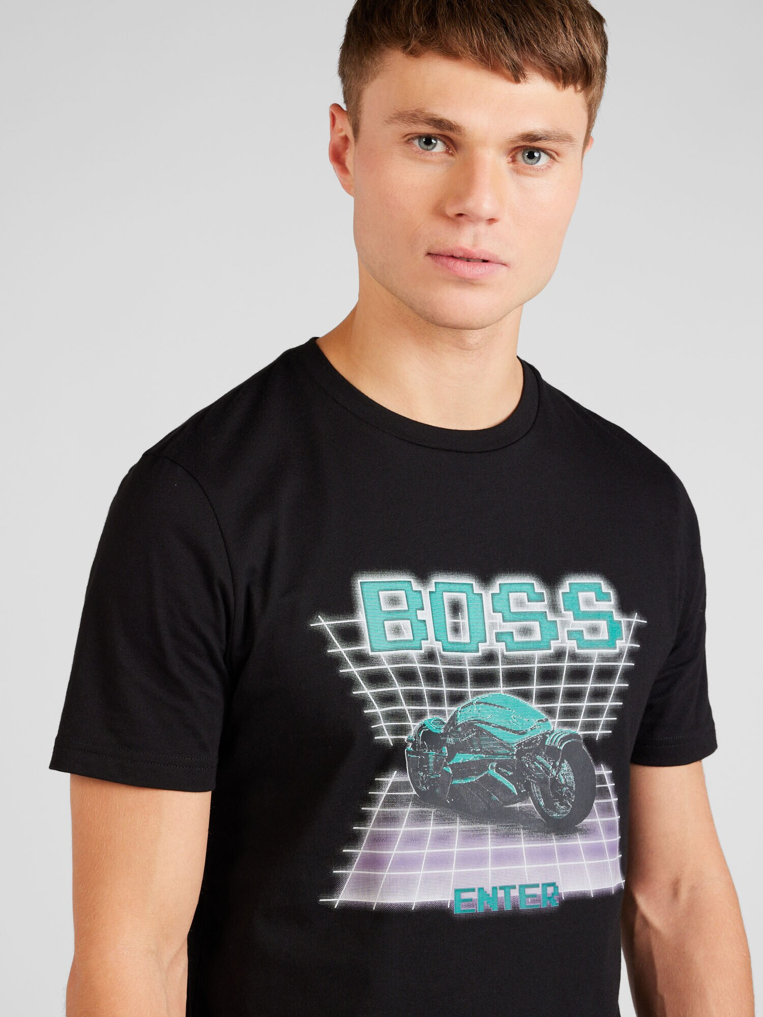 BOSS Orange Tricou 'Enter' verde / negru / alb - Pled.ro