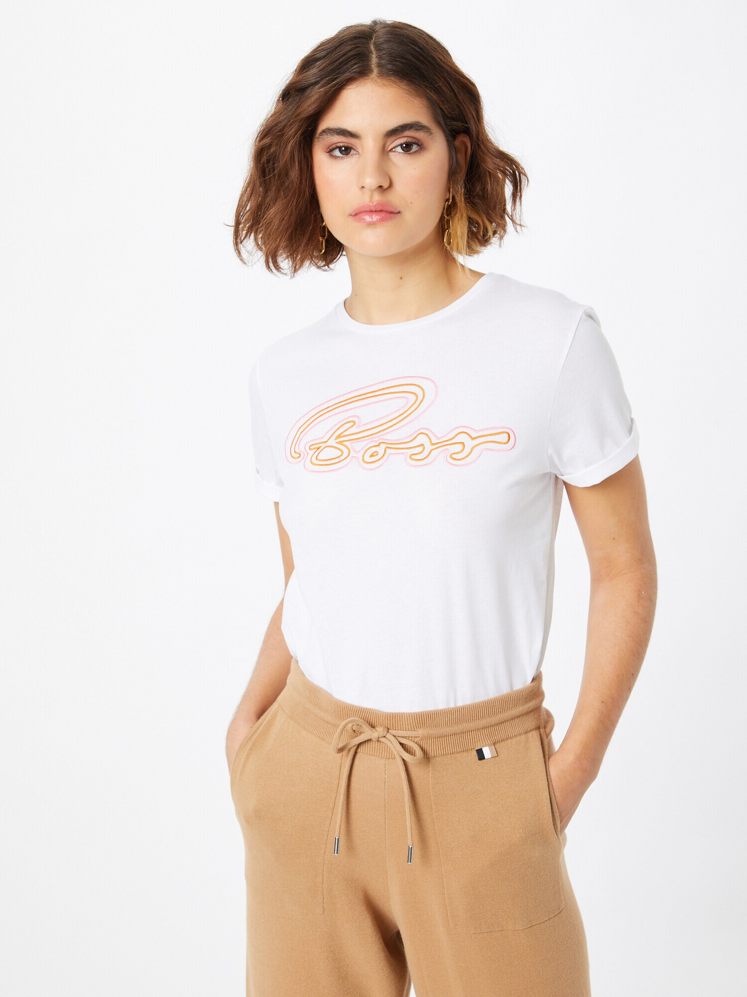 BOSS Orange Tricou 'Esummer' portocaliu / roz / alb - Pled.ro