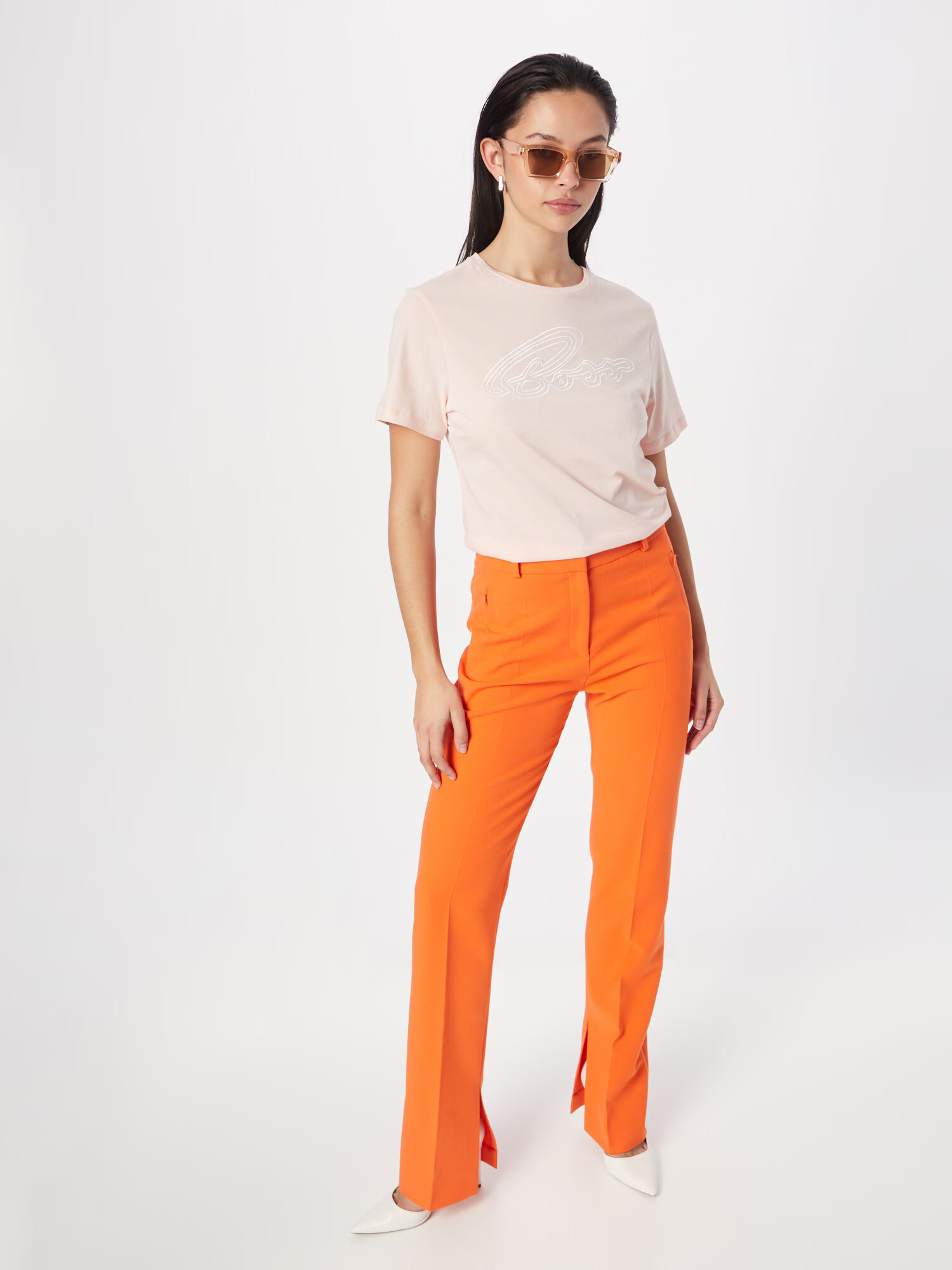 BOSS Orange Tricou 'Esummer' roz pudră / alb - Pled.ro