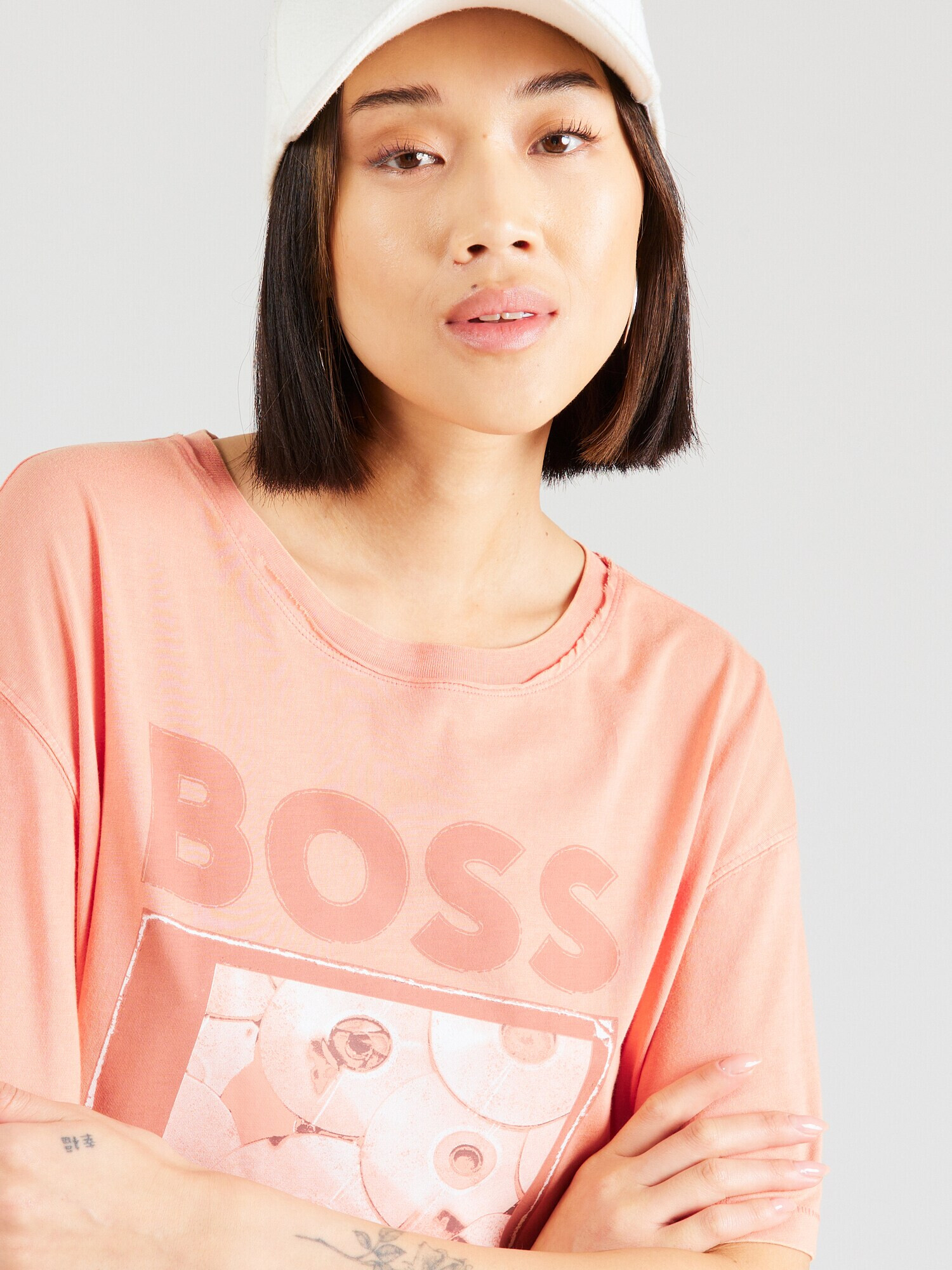 BOSS Orange Tricou portocaliu / alb - Pled.ro