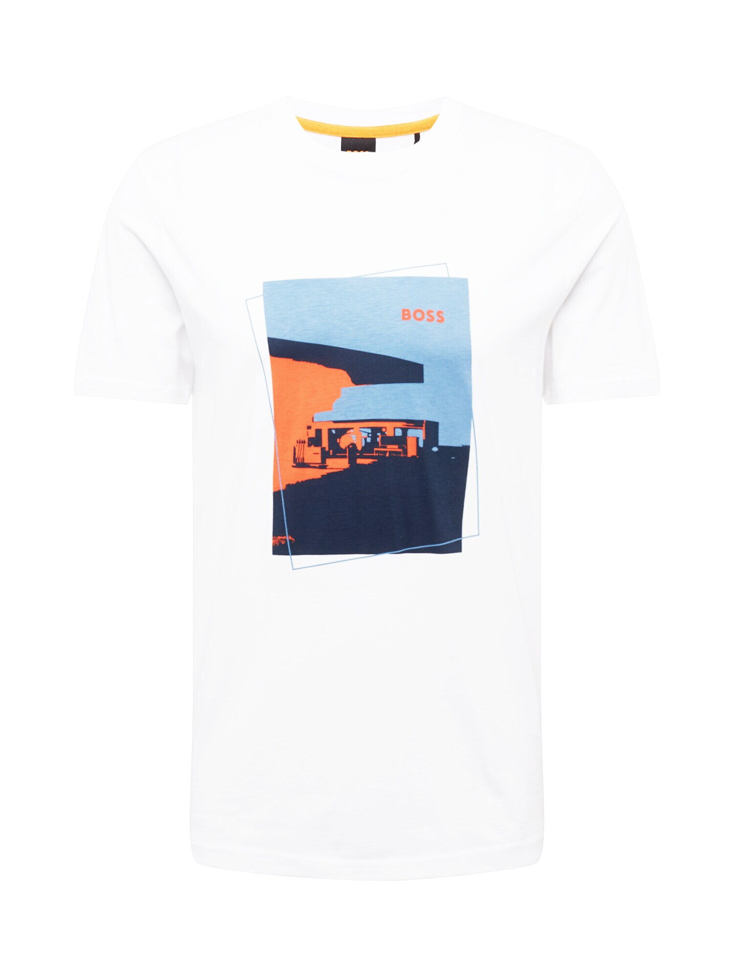 BOSS Orange Tricou 'Teabstract' albastru marin / albastru deschis / corai / alb - Pled.ro