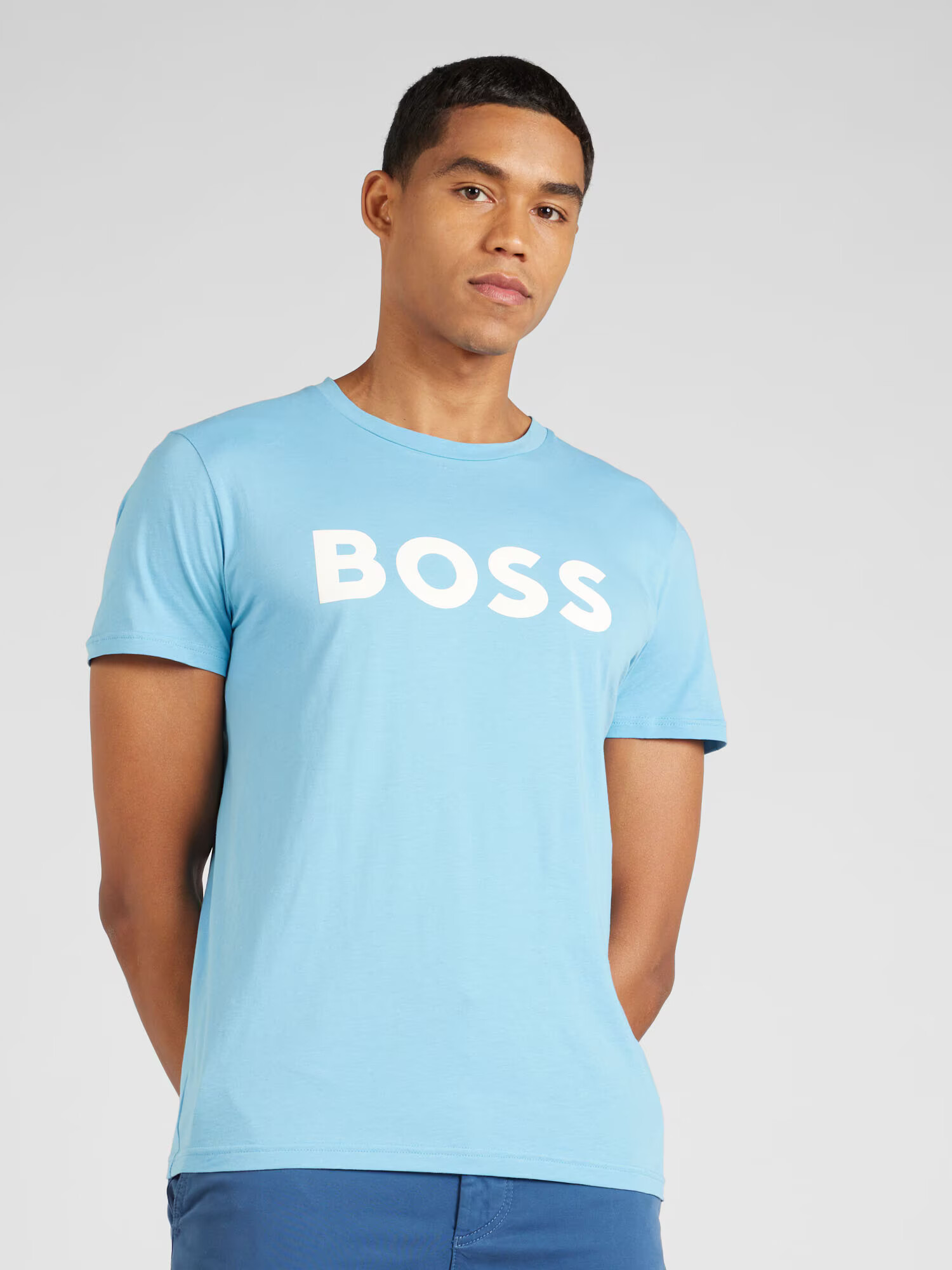 BOSS Orange Tricou 'Thinking 1' albastru deschis / alb - Pled.ro