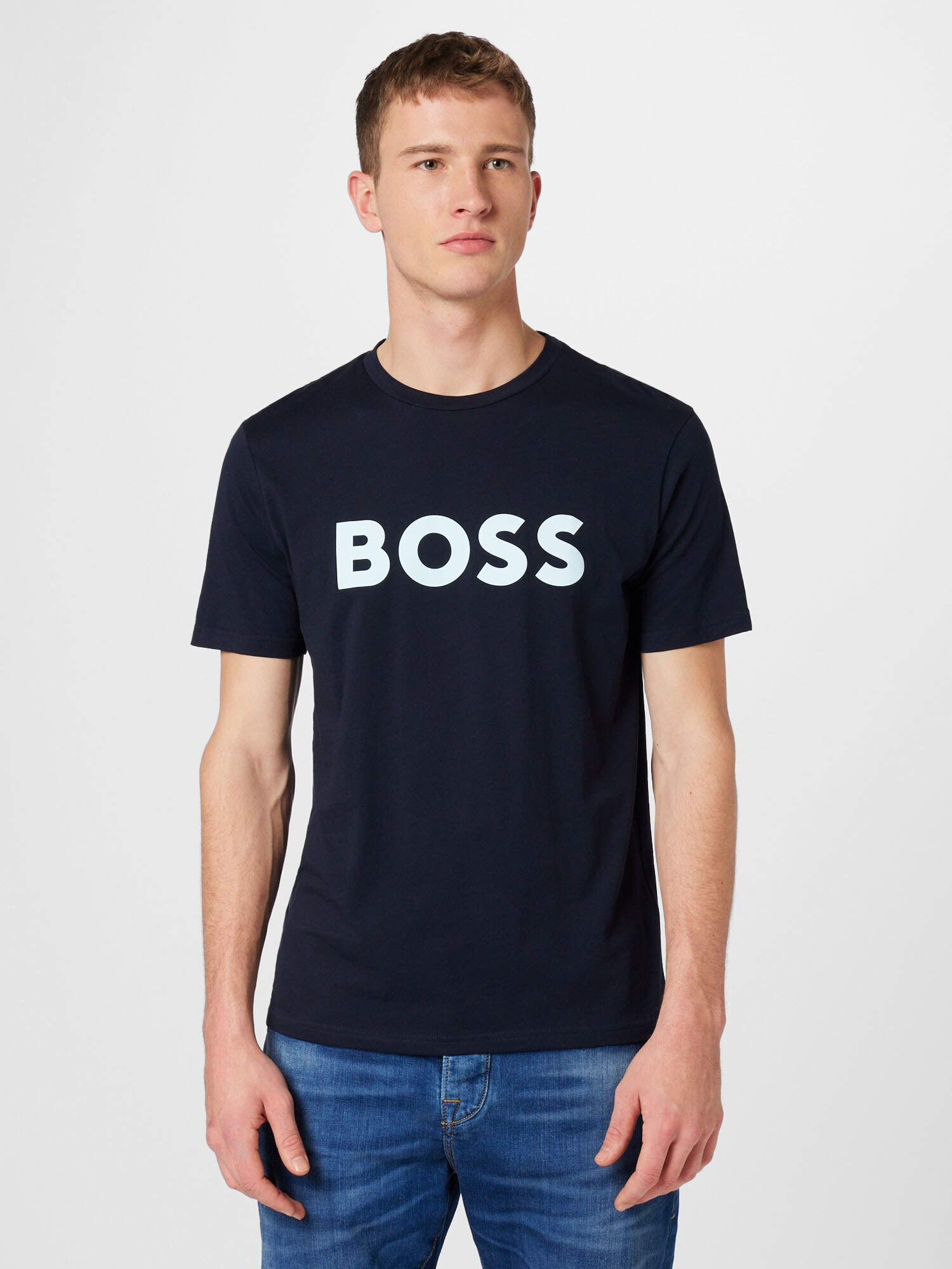 BOSS Orange Tricou 'Thinking' albastru închis / alb - Pled.ro