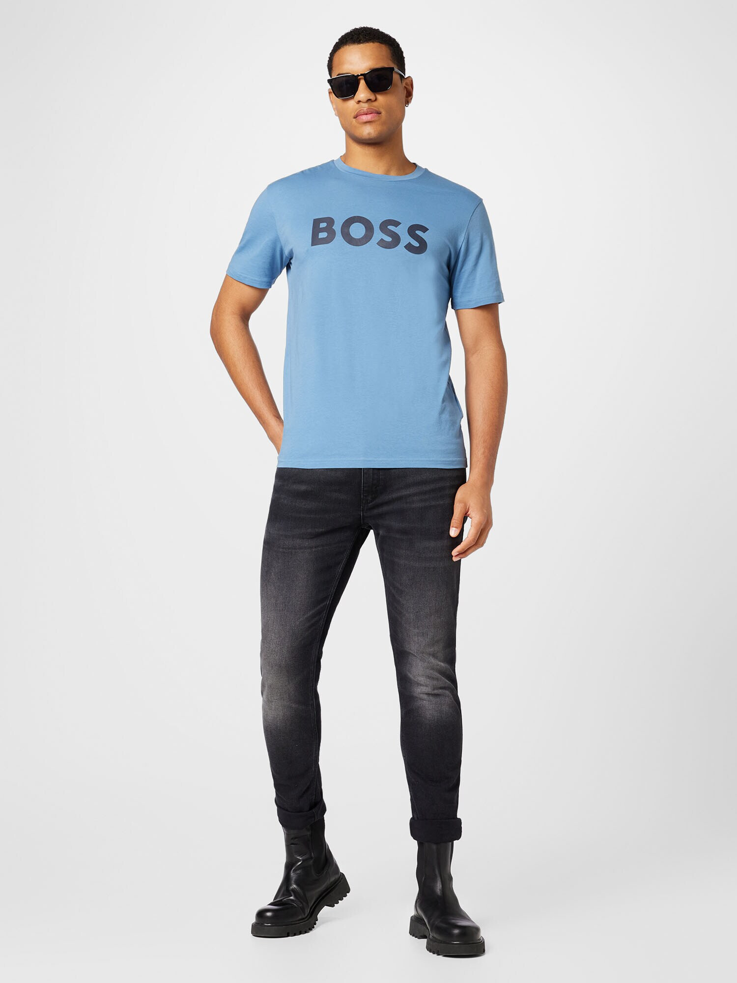 BOSS Orange Tricou 'Thinking 1' albastru / negru - Pled.ro