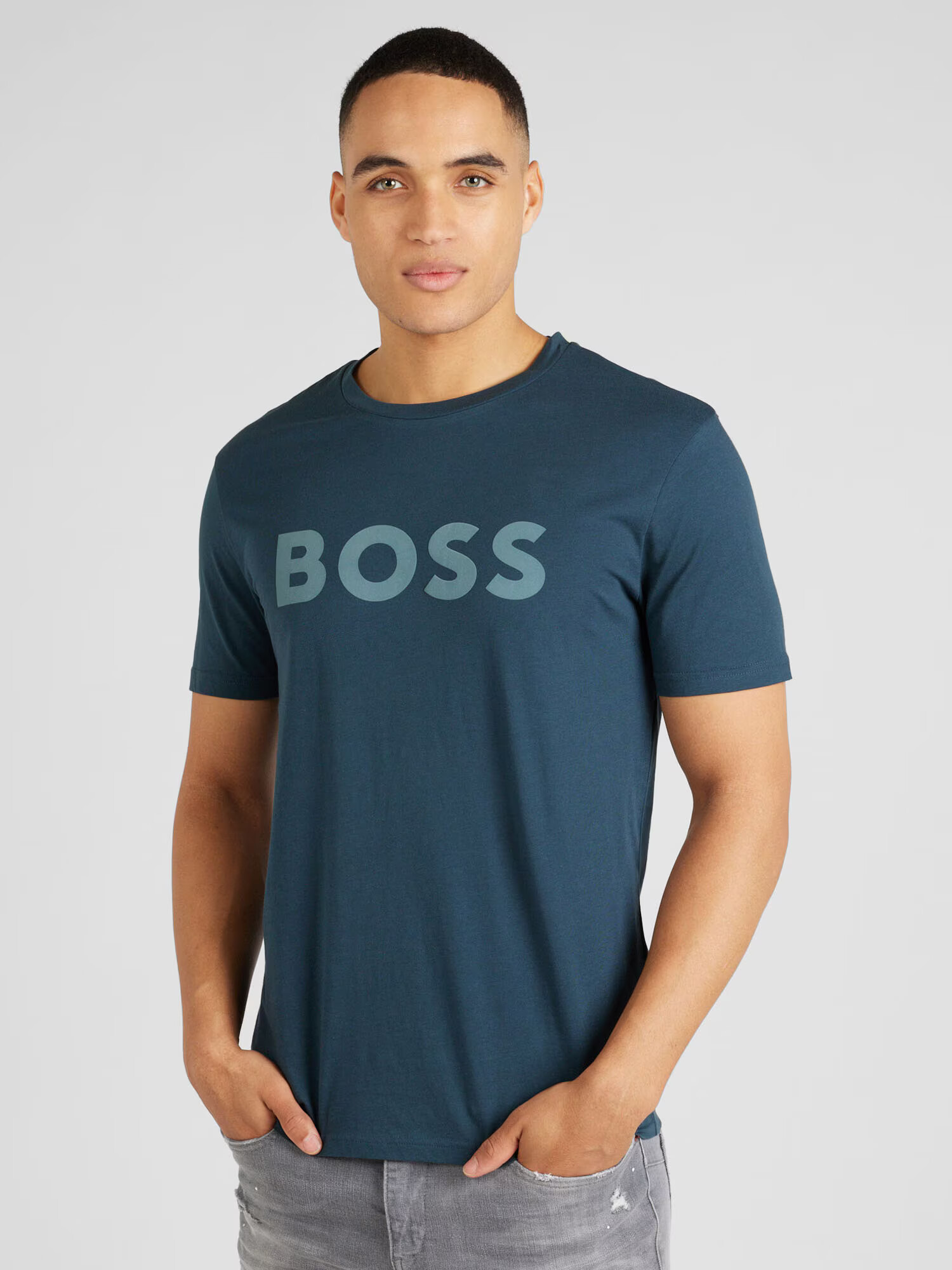 BOSS Orange Tricou 'Thinking 1' bleumarin / gri deschis - Pled.ro