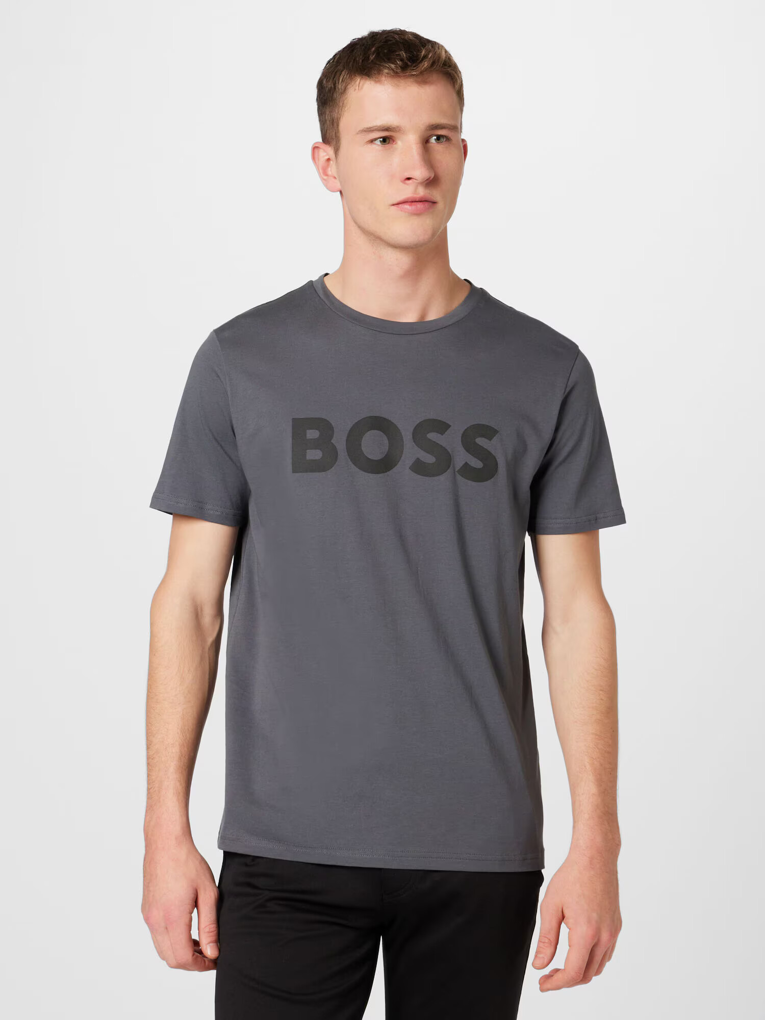 BOSS Orange Tricou 'Thinking' gri închis / negru - Pled.ro