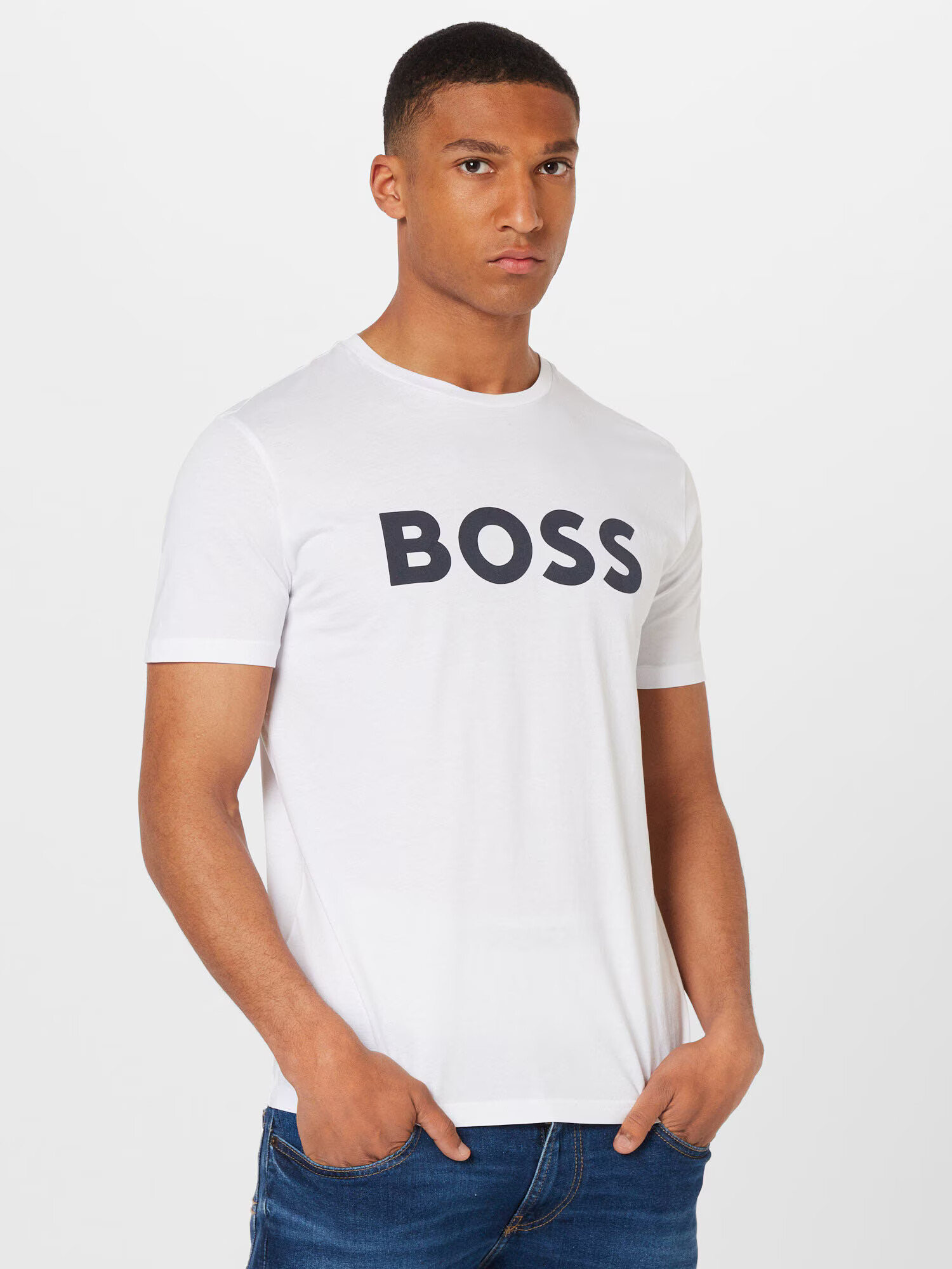 BOSS Orange Tricou 'Thinking' negru / alb - Pled.ro