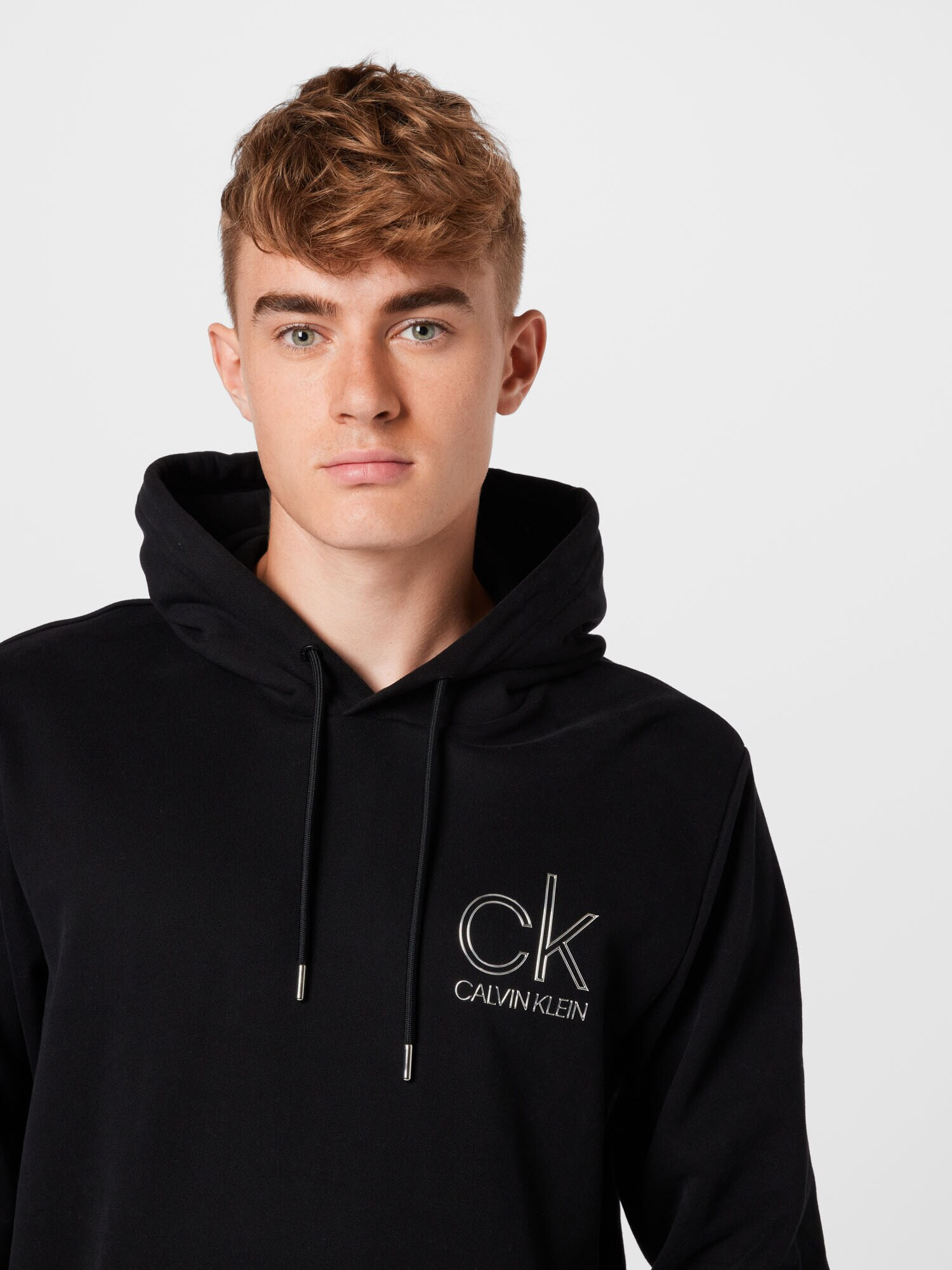 Calvin Klein Bluză de molton negru / argintiu - Pled.ro