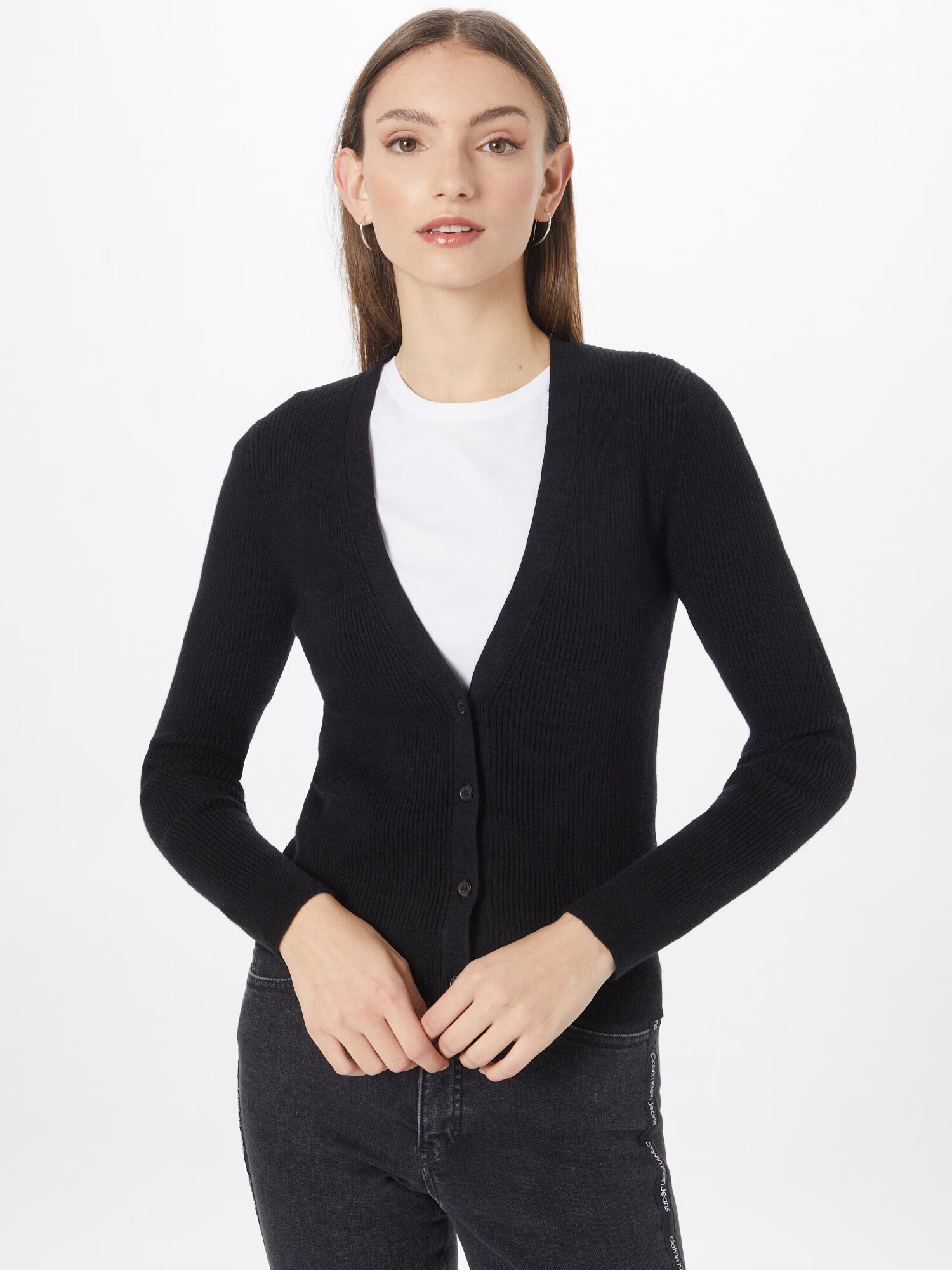 Calvin Klein Geacă tricotată negru / alb - Pled.ro