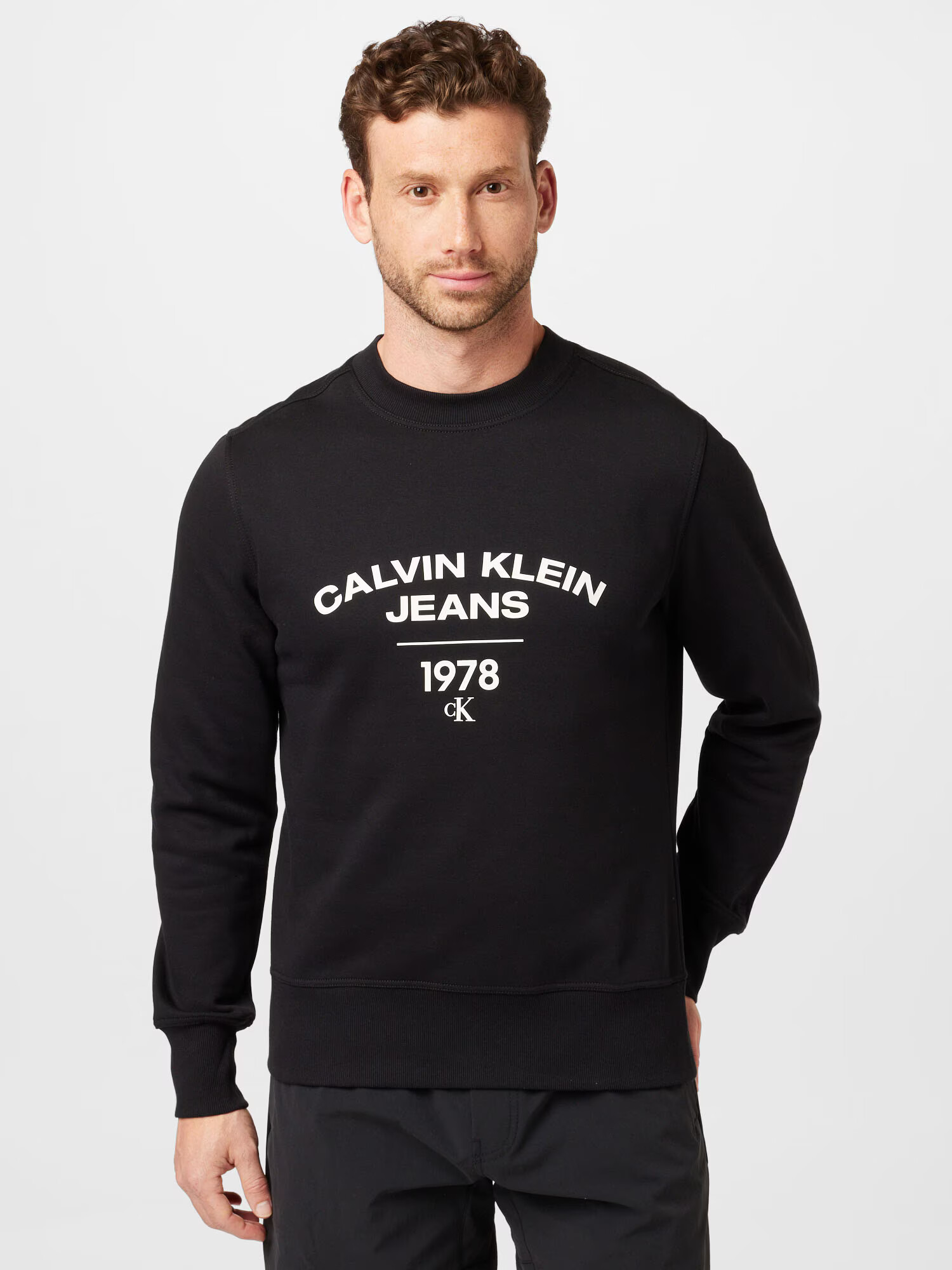 Calvin Klein Jeans Bluză de molton negru / alb - Pled.ro