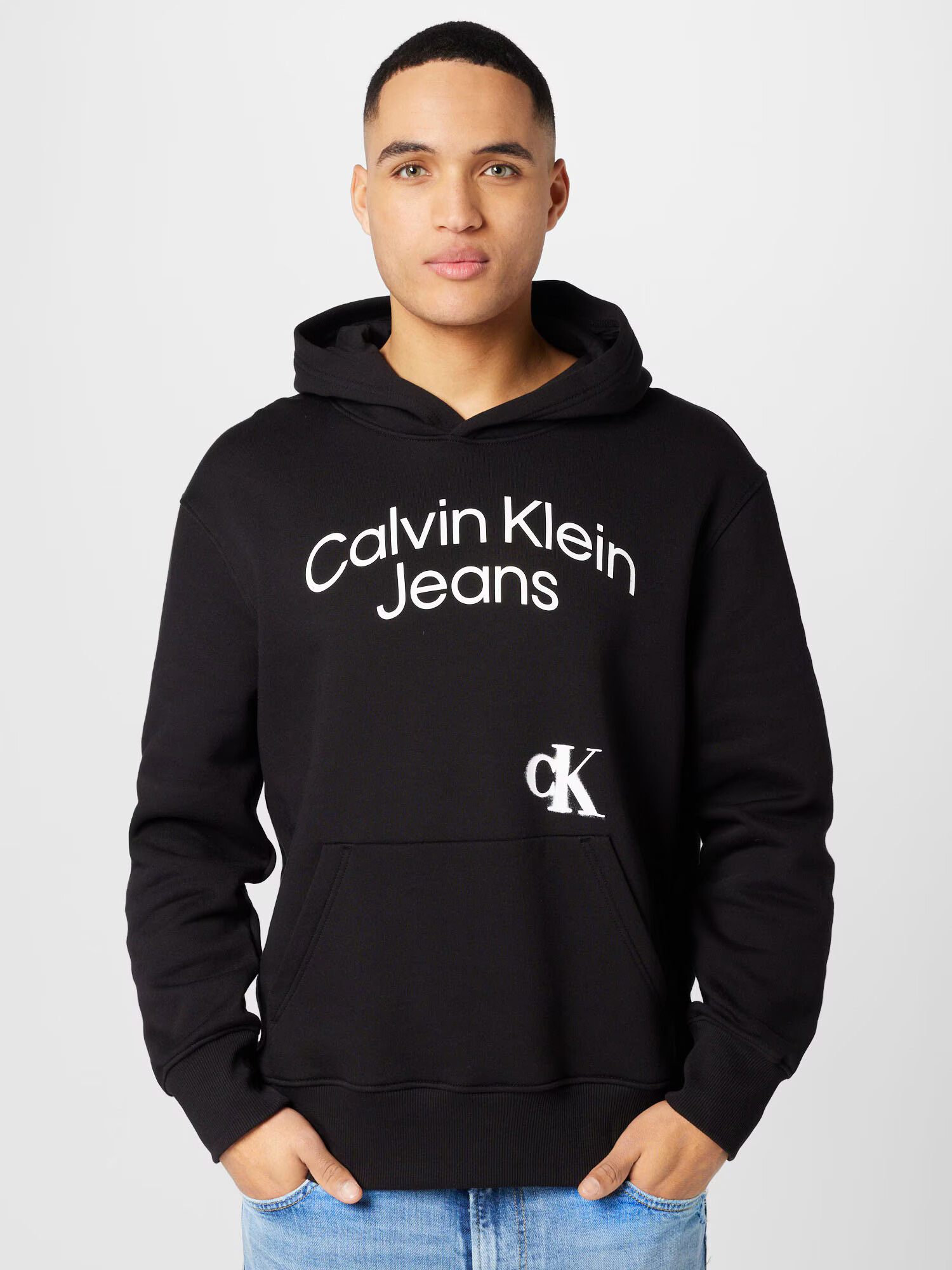 Calvin Klein Jeans Bluză de molton negru / alb - Pled.ro