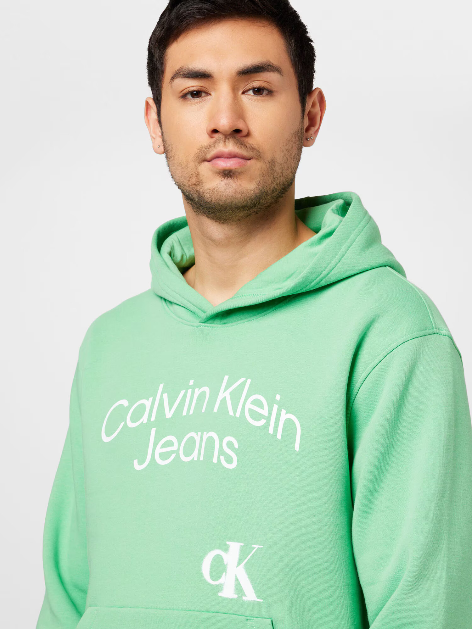 Calvin Klein Jeans Bluză de molton verde mentă / alb - Pled.ro