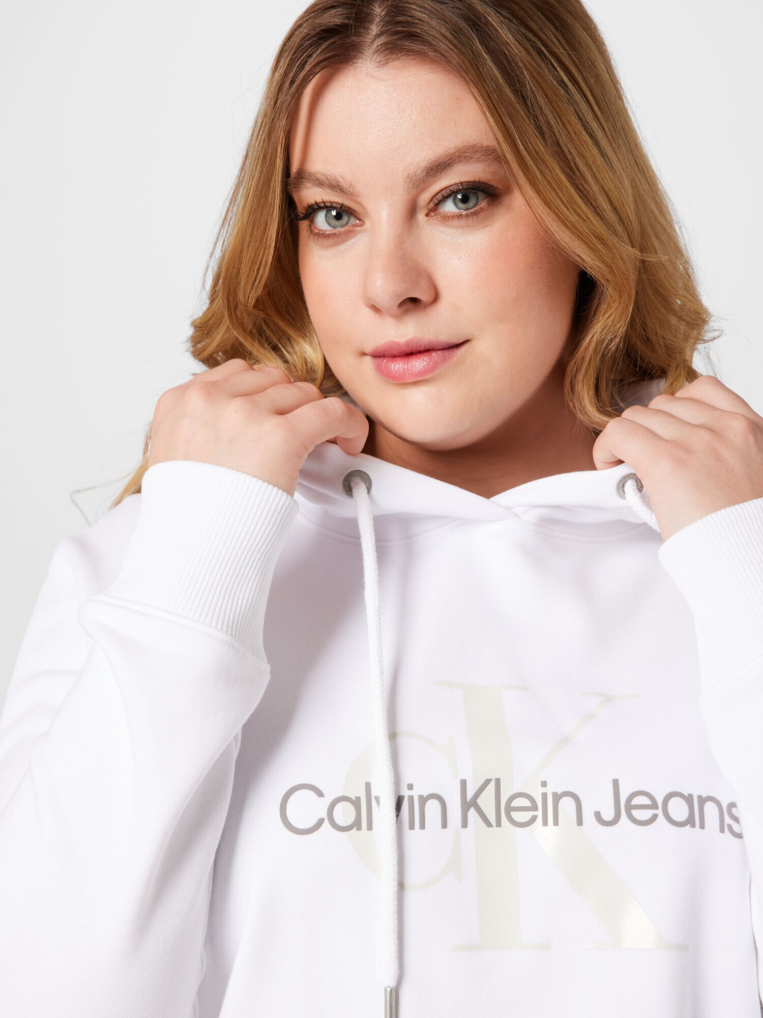 Calvin Klein Jeans Curve Bluză de molton alb kitt / gri închis / alb - Pled.ro