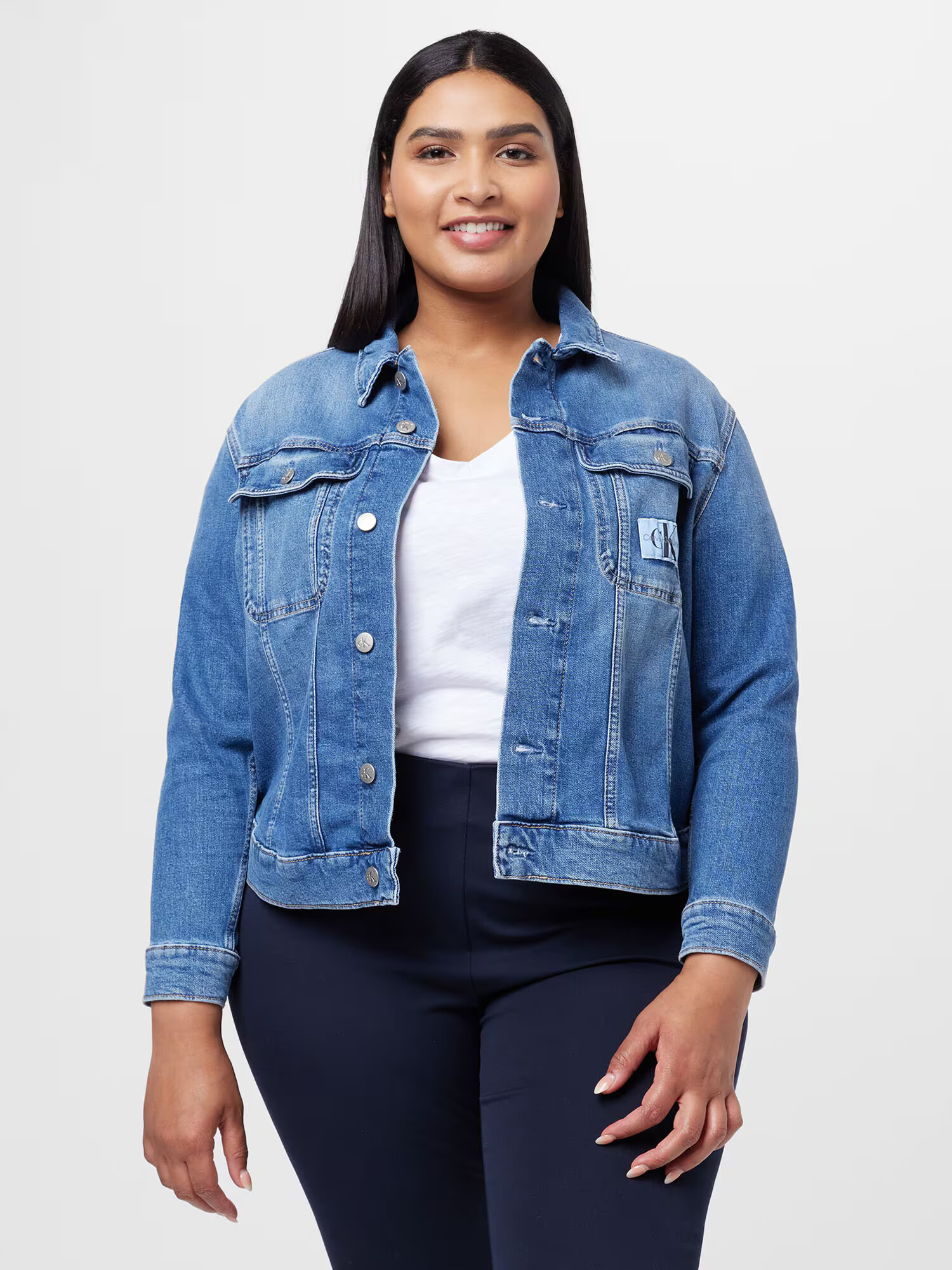 Calvin Klein Jeans Curve Geacă de primăvară-toamnă albastru denim - Pled.ro