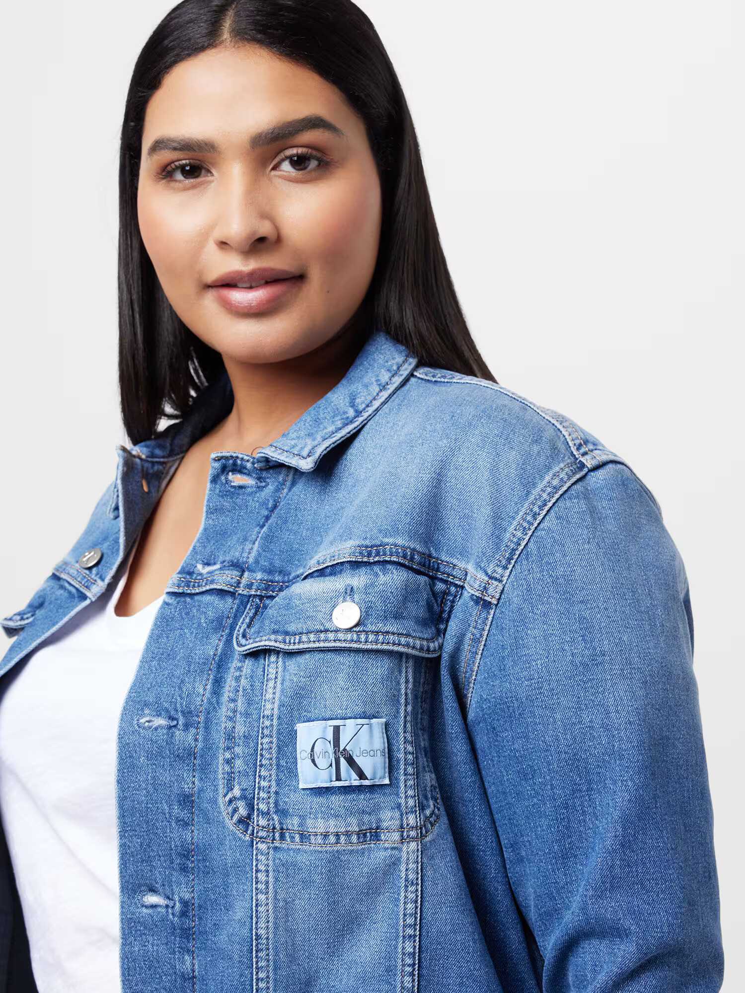 Calvin Klein Jeans Curve Geacă de primăvară-toamnă albastru denim - Pled.ro