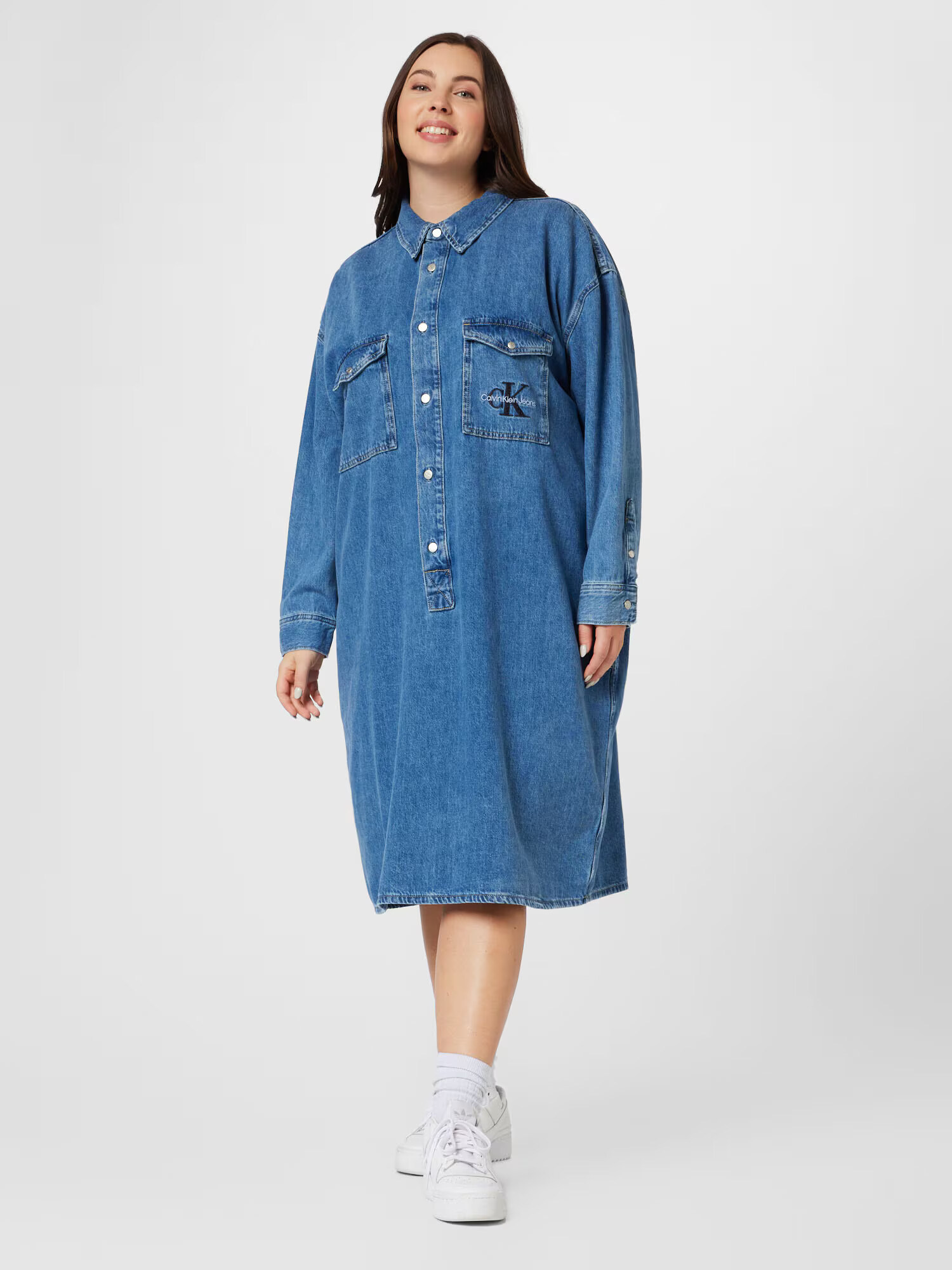 Calvin Klein Jeans Curve Rochie tip bluză albastru denim - Pled.ro