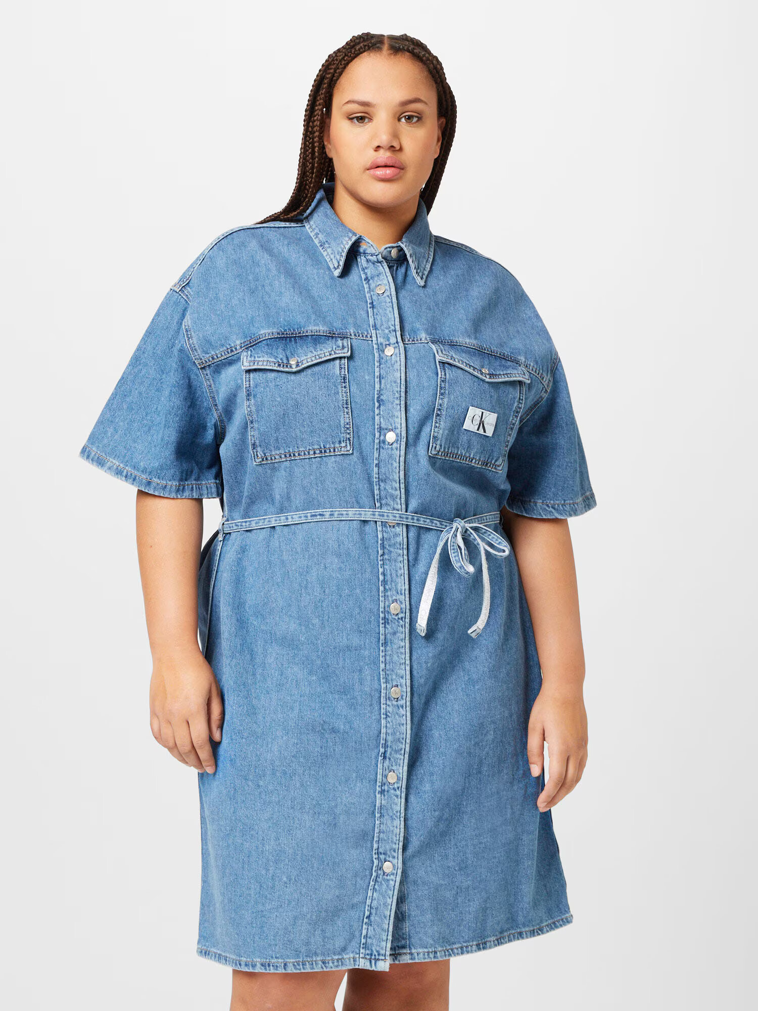 Calvin Klein Jeans Curve Rochie tip bluză albastru denim - Pled.ro