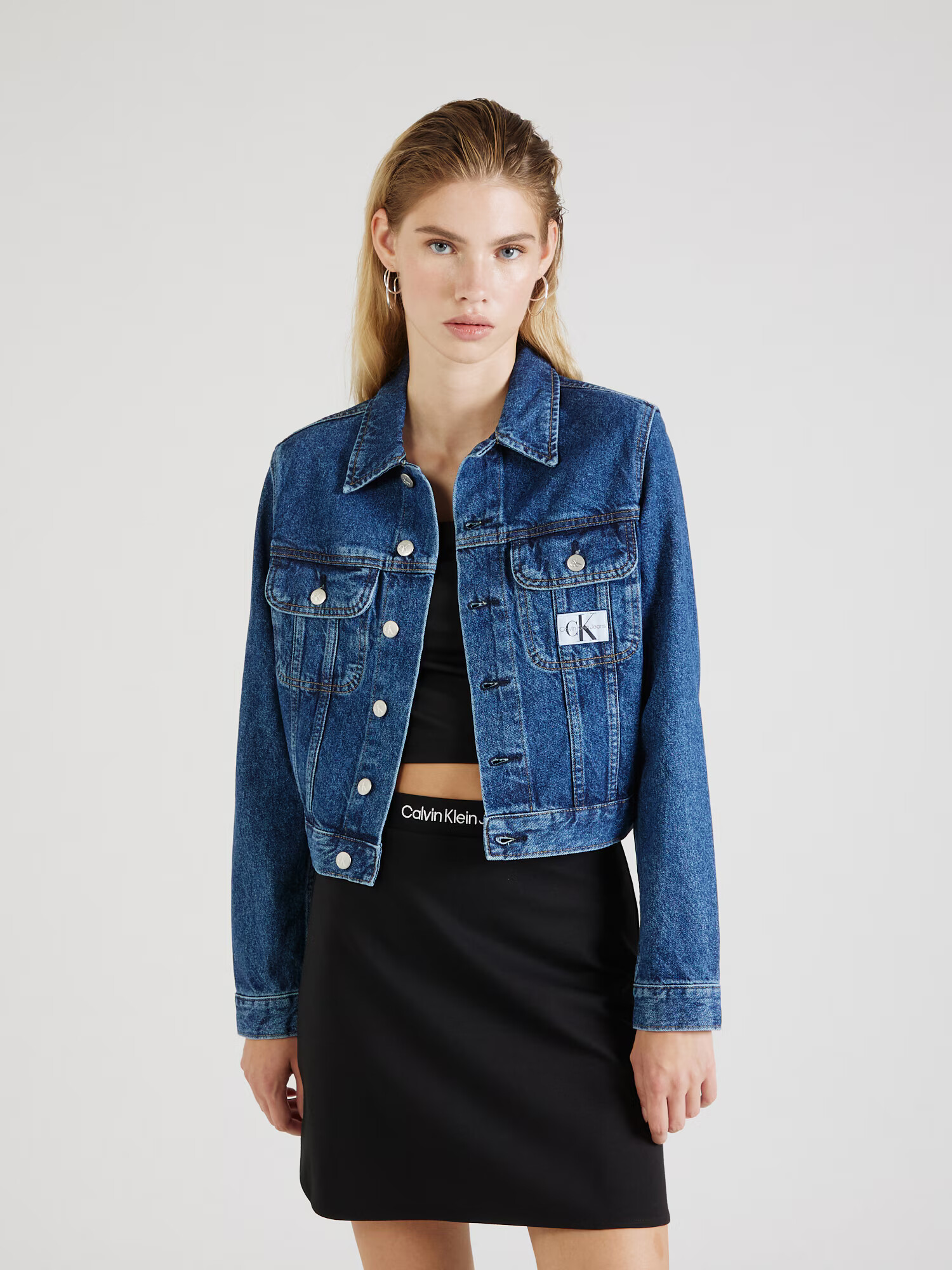 Calvin Klein Jeans Geacă de primăvară-toamnă albastru denim / negru / alb - Pled.ro