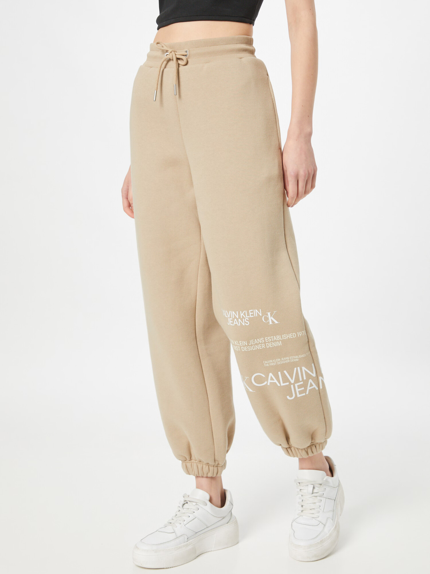 Calvin Klein Jeans Pantaloni bej / alb - Pled.ro