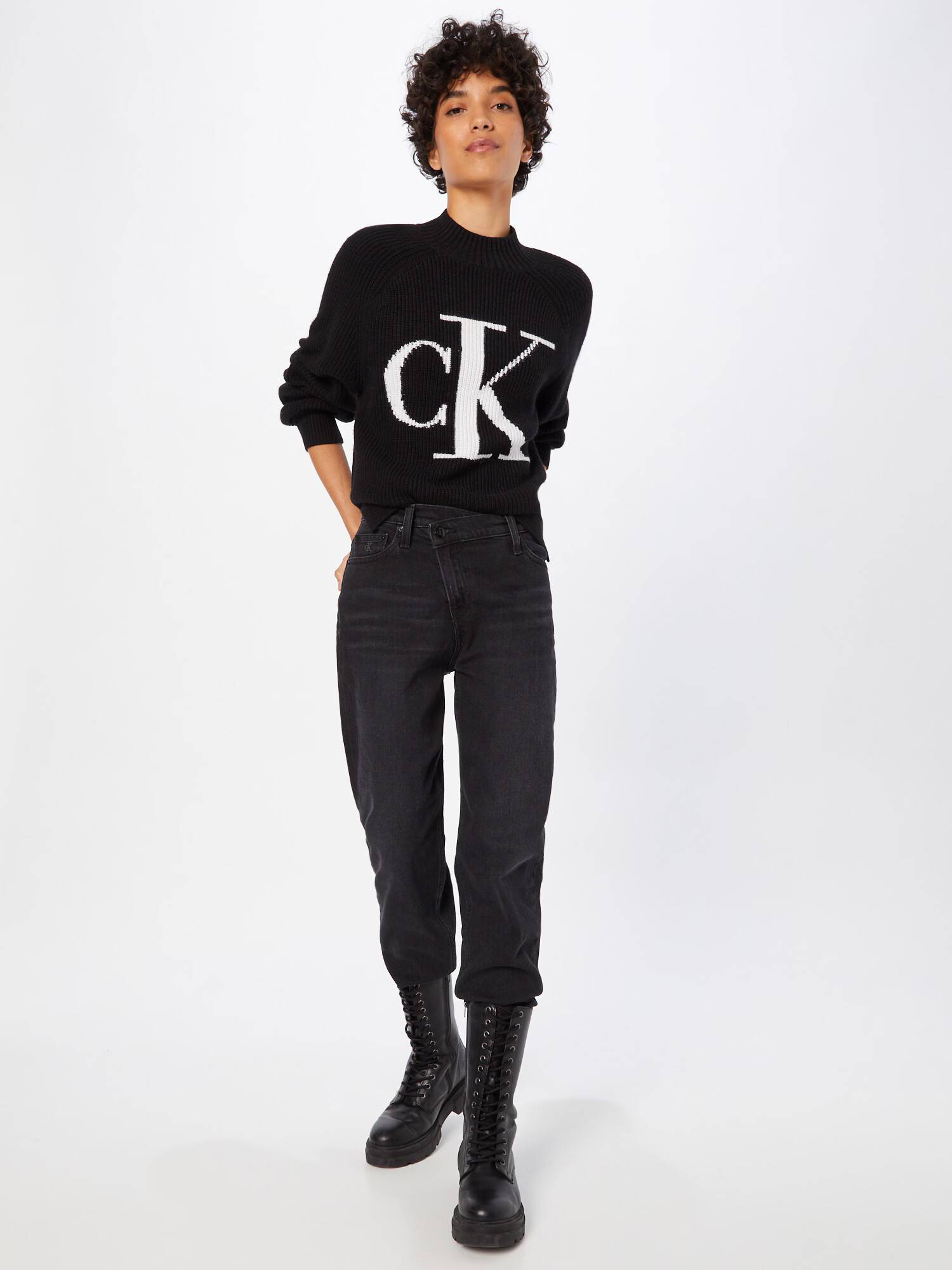 Calvin Klein Jeans Pulover negru / alb - Pled.ro