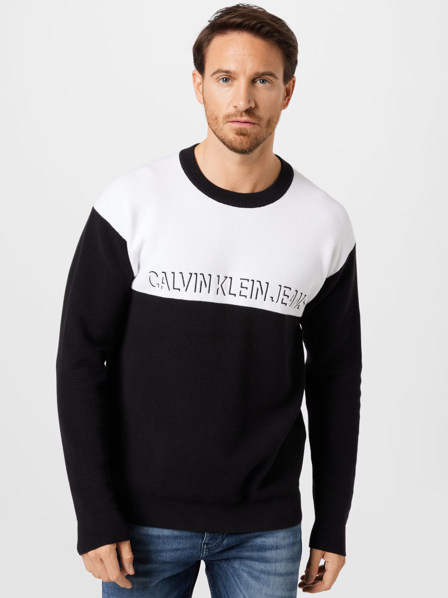 Calvin Klein Jeans Pulover negru / alb - Pled.ro