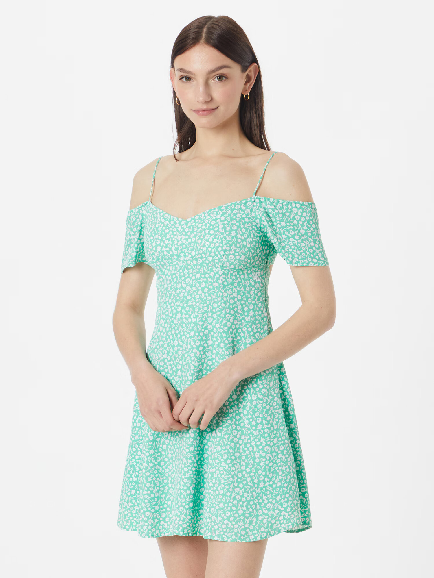 Calvin Klein Jeans Rochie de vară verde jad / alb - Pled.ro