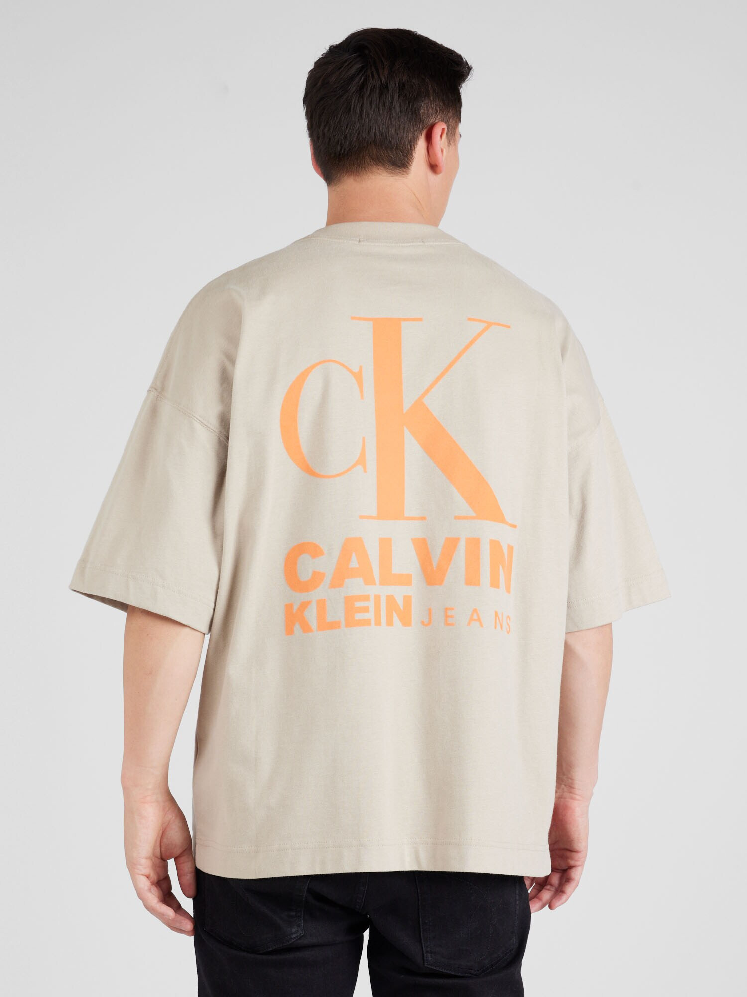 Calvin Klein Jeans Tricou 'Varsity' alb kitt / portocaliu caisă - Pled.ro