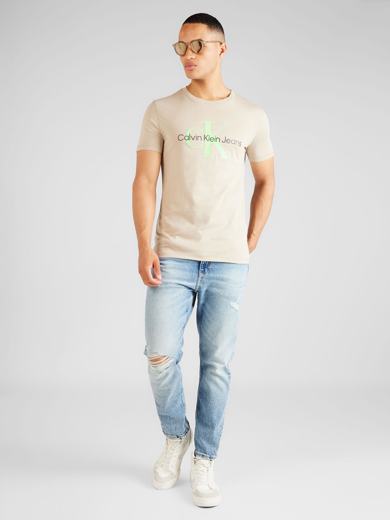 Calvin Klein Jeans Tricou bej / verde kiwi / negru - Pled.ro