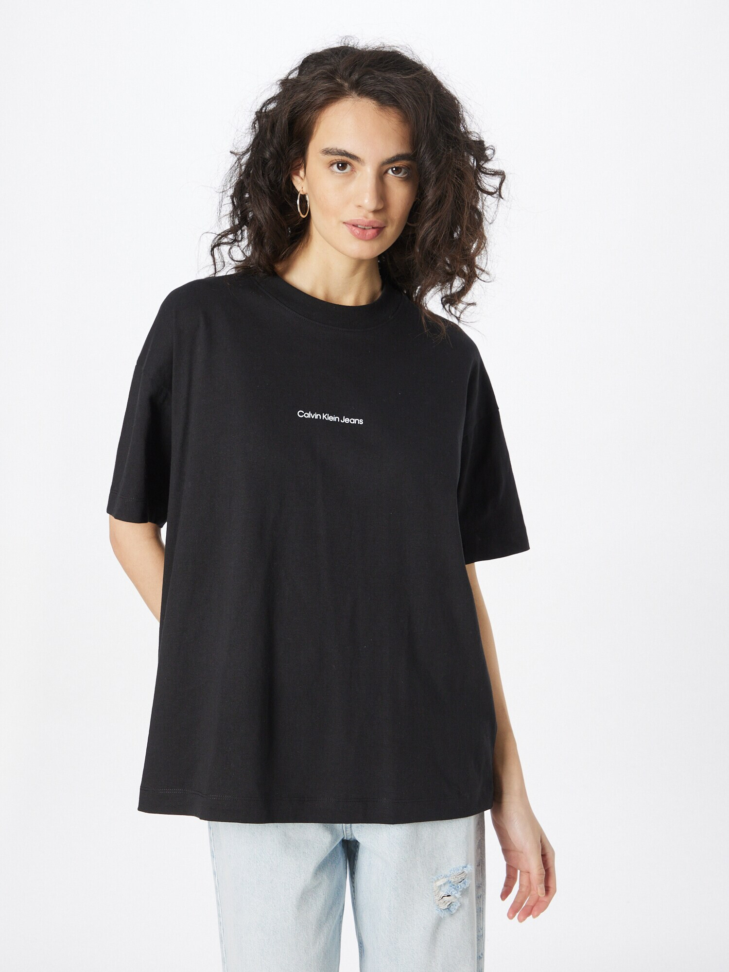 Calvin Klein Jeans Tricou supradimensional negru / alb - Pled.ro