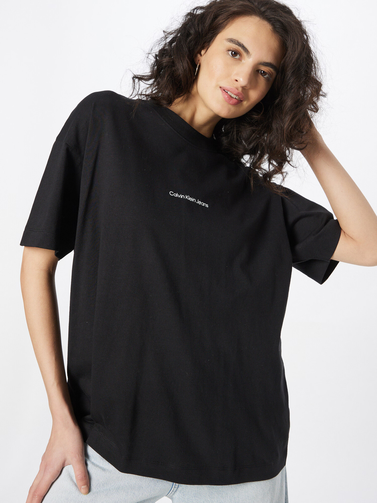 Calvin Klein Jeans Tricou supradimensional negru / alb - Pled.ro