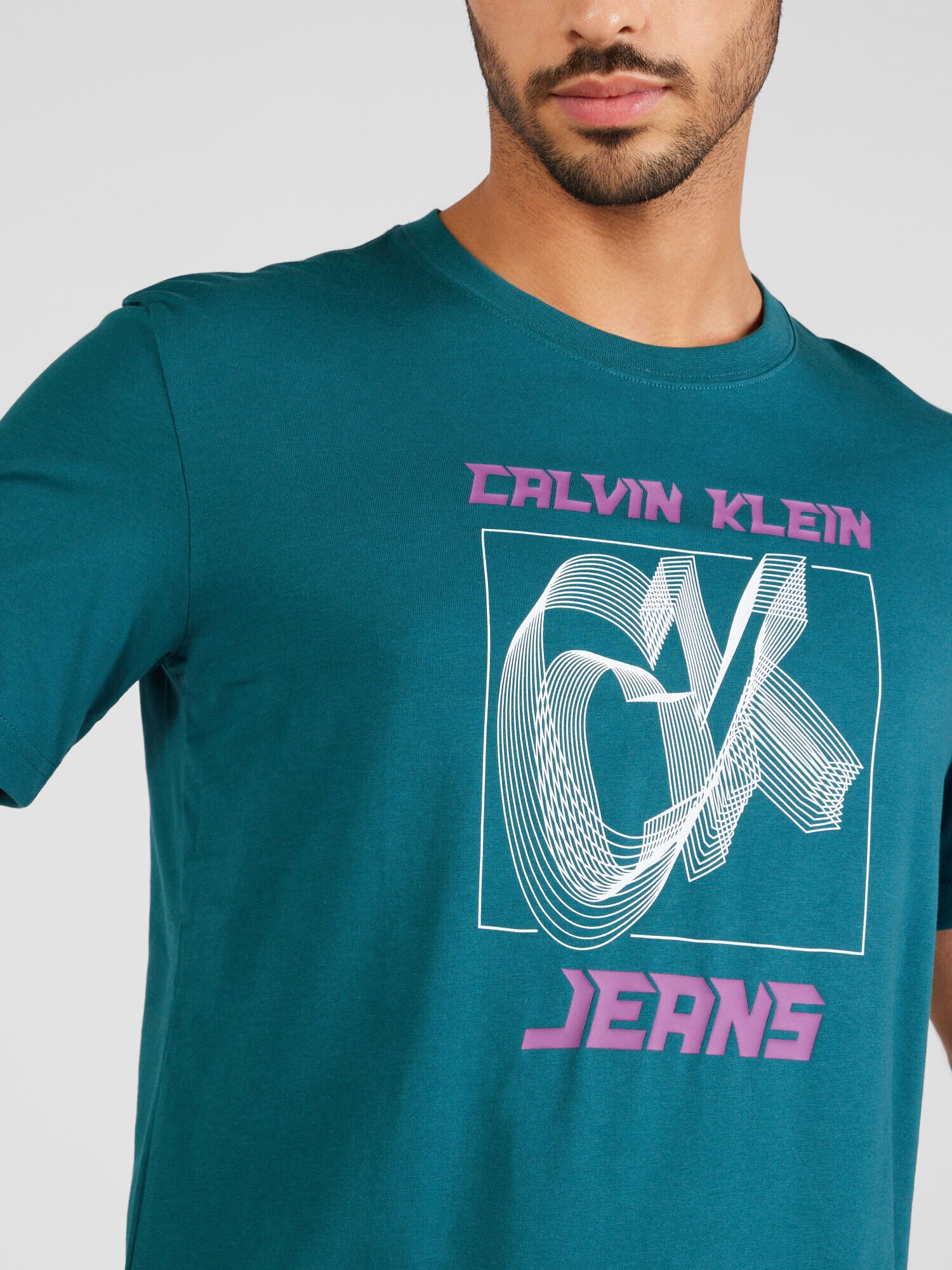 Calvin Klein Jeans Tricou verde petrol / mov orhidee / alb - Pled.ro