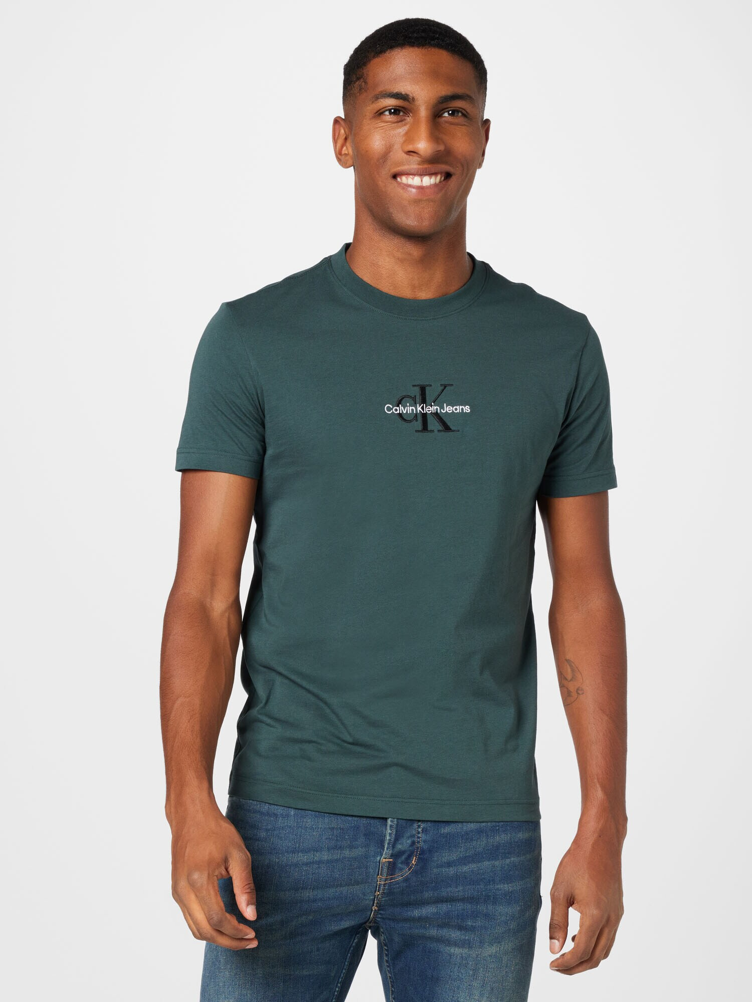 Calvin Klein Jeans Tricou verde smarald / negru / alb - Pled.ro