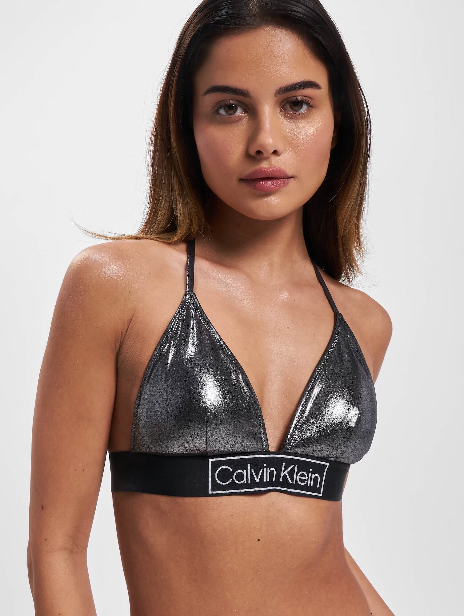 Calvin Klein Swimwear Sutien costum de baie gri argintiu / negru / alb - Pled.ro