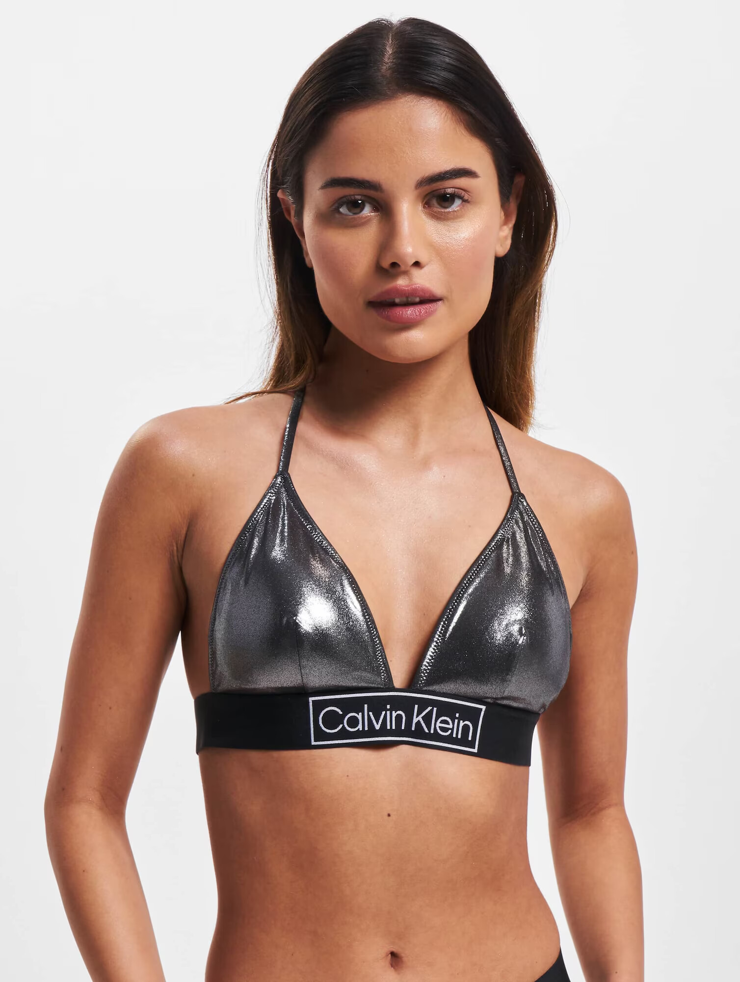 Calvin Klein Swimwear Sutien costum de baie gri argintiu / negru / alb - Pled.ro