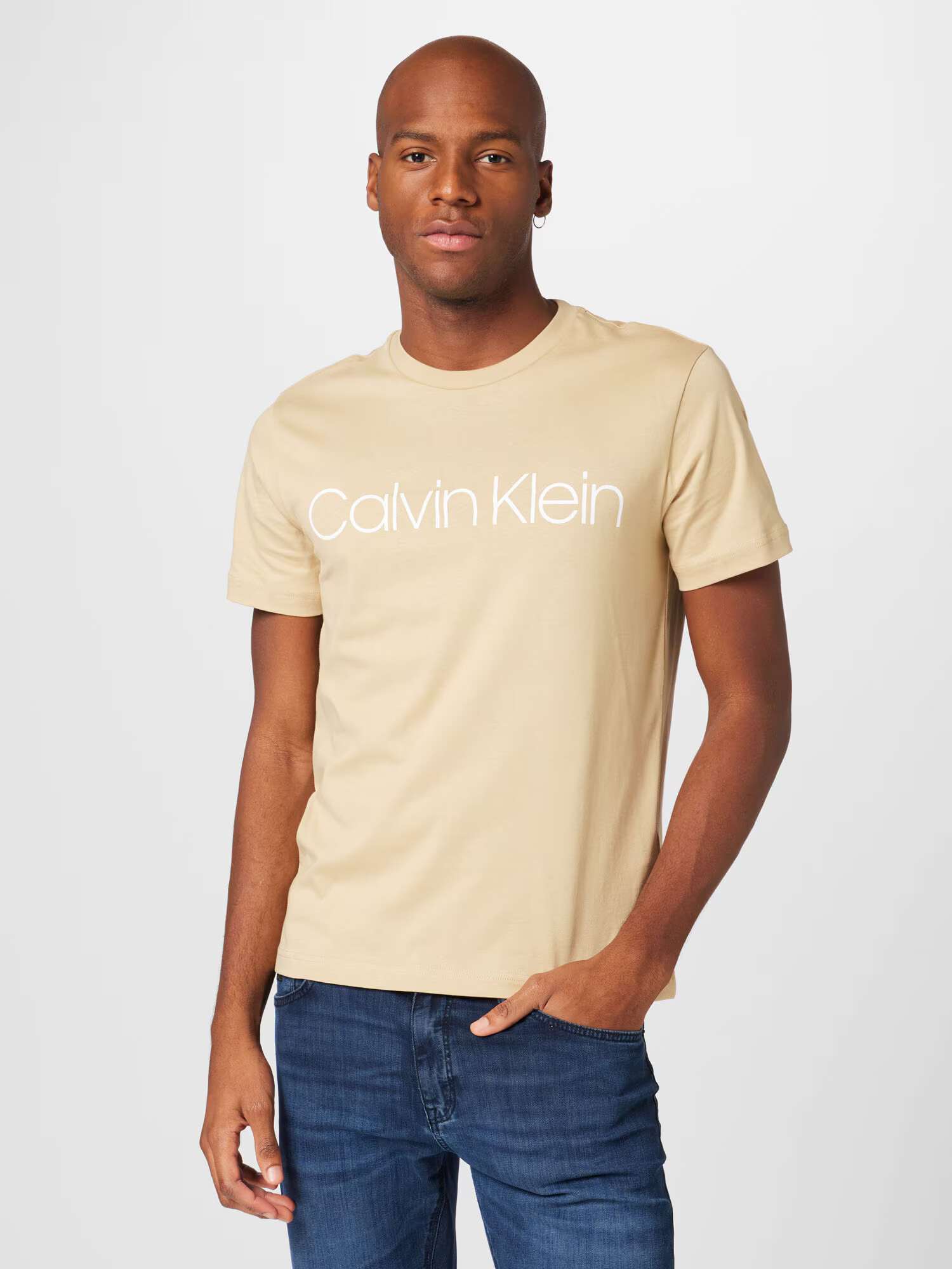 Calvin Klein Tricou nisipiu / alb - Pled.ro