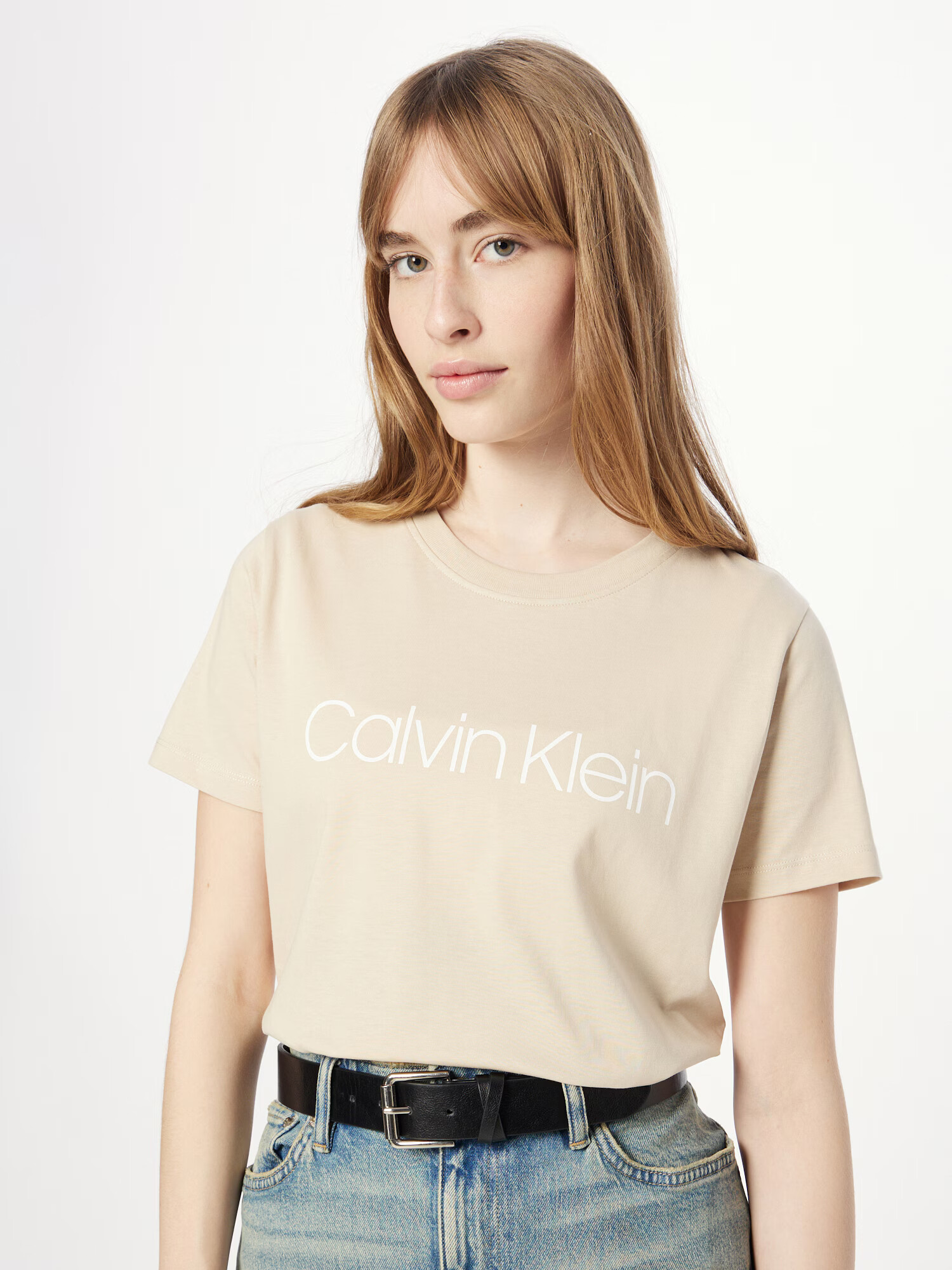 Calvin Klein Tricou bej închis / alb - Pled.ro