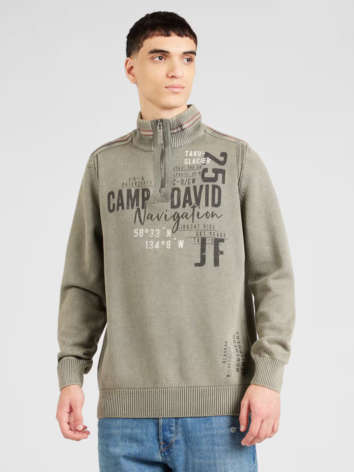 CAMP DAVID Pulover gri / kaki / negru - Pled.ro