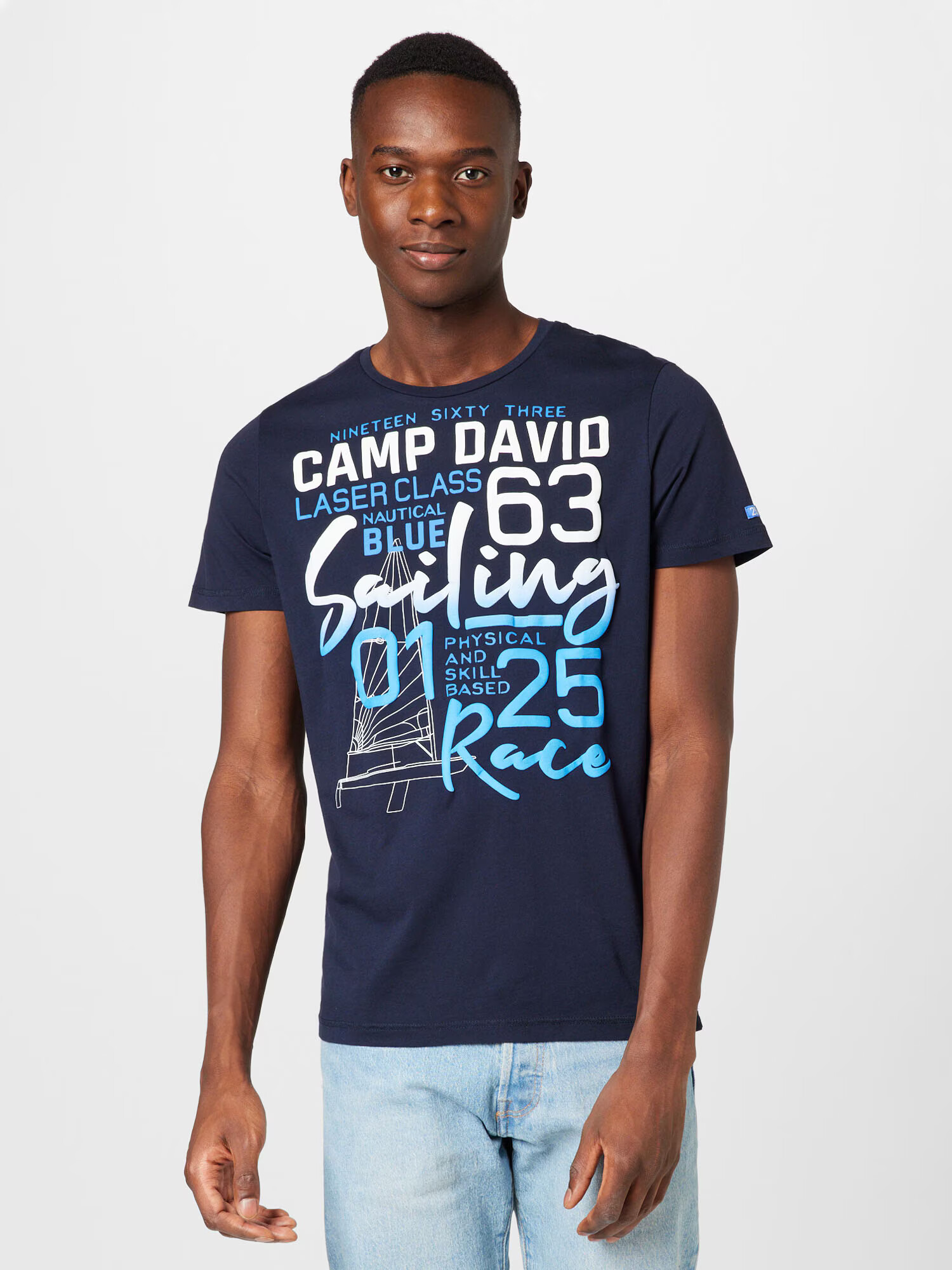 CAMP DAVID Tricou albastru / alb - Pled.ro