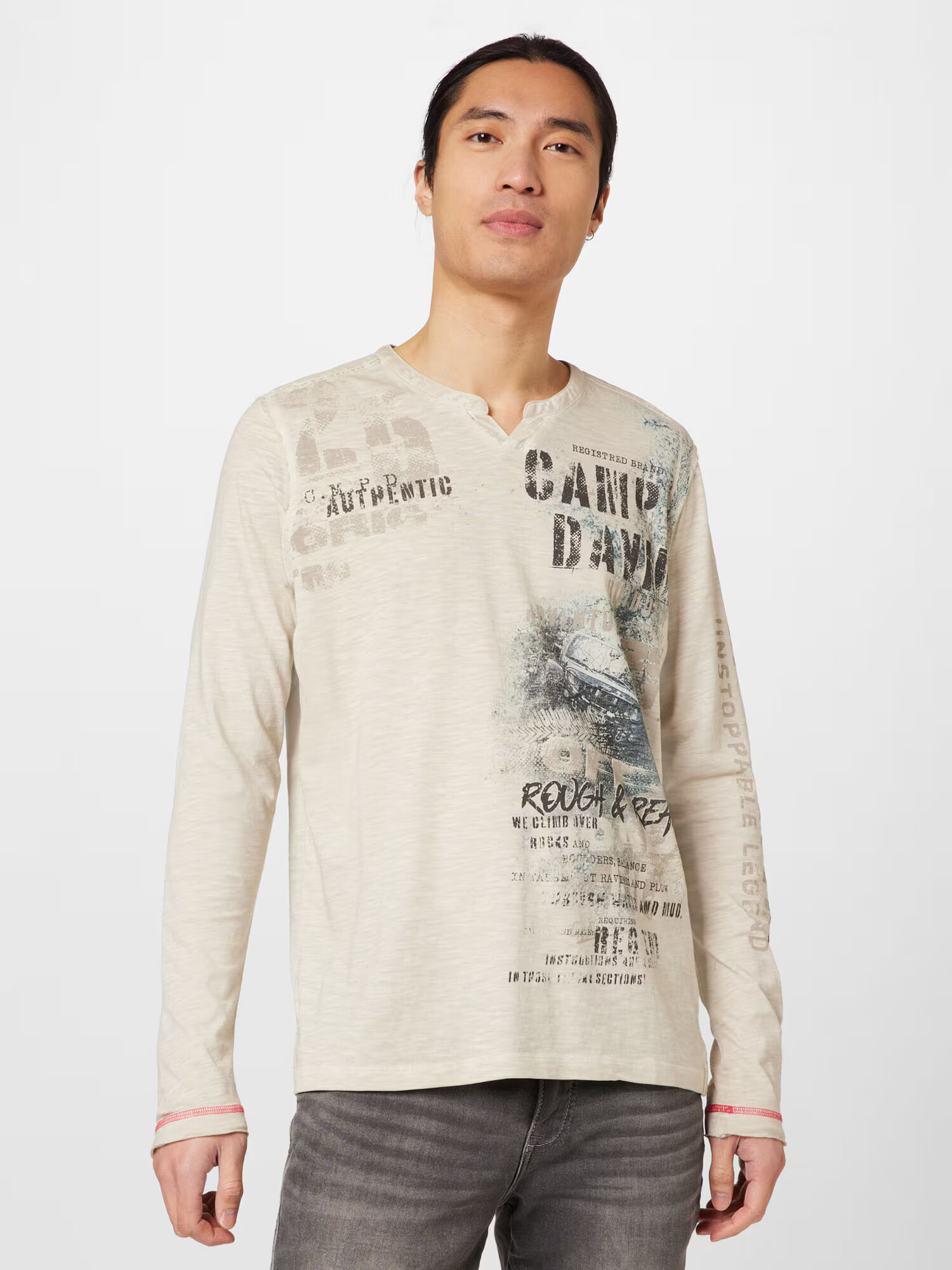 CAMP DAVID Tricou bej / albastru / gri deschis / negru - Pled.ro