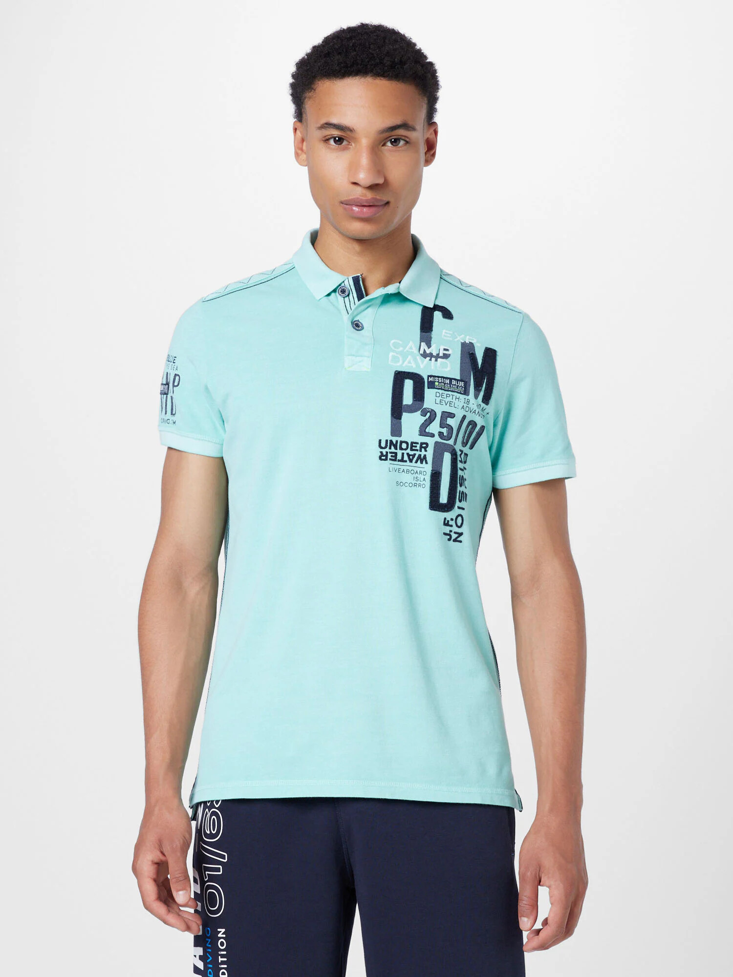 CAMP DAVID Tricou albastru marin / albastru aqua - Pled.ro