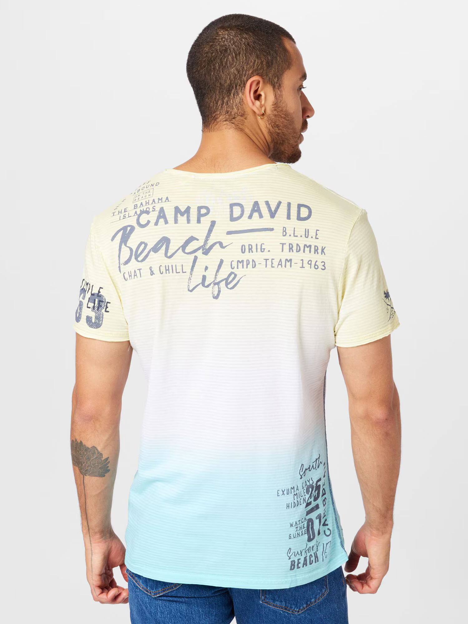 CAMP DAVID Tricou albastru marin / albastru deschis / galben deschis / alb - Pled.ro