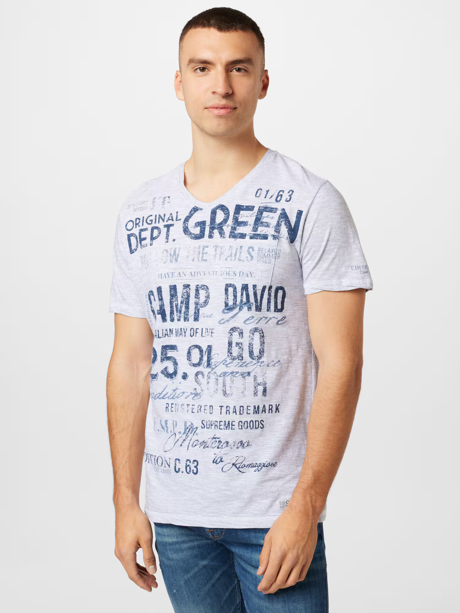 CAMP DAVID Tricou albastru marin / albastru porumbel / alb murdar - Pled.ro