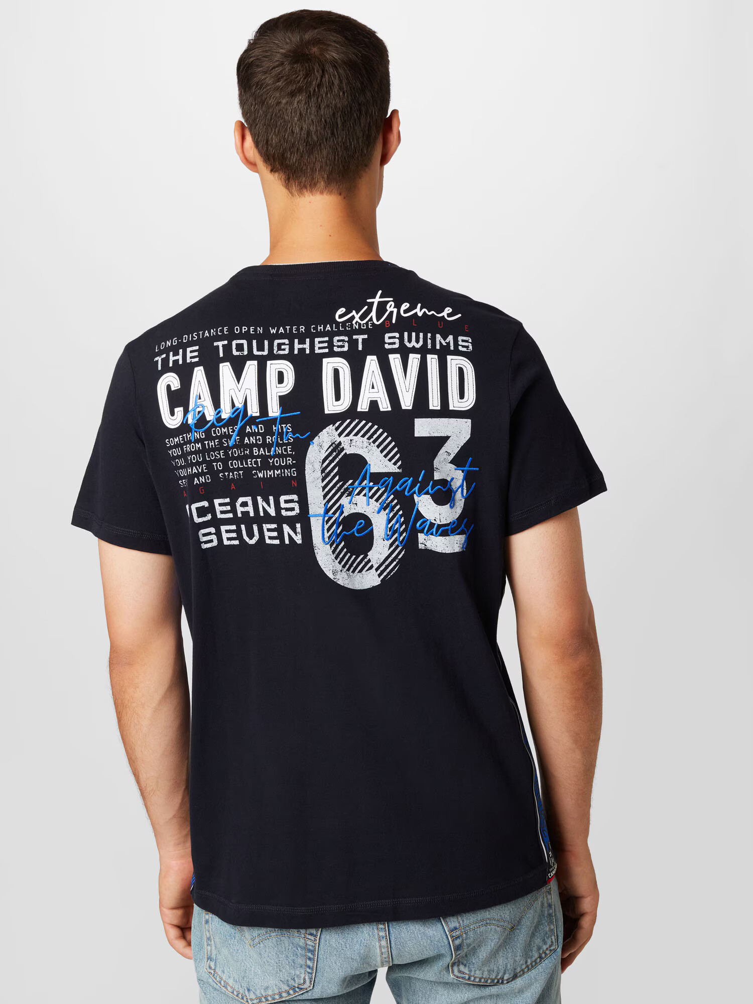 CAMP DAVID Tricou albastru noapte / azuriu / alb - Pled.ro