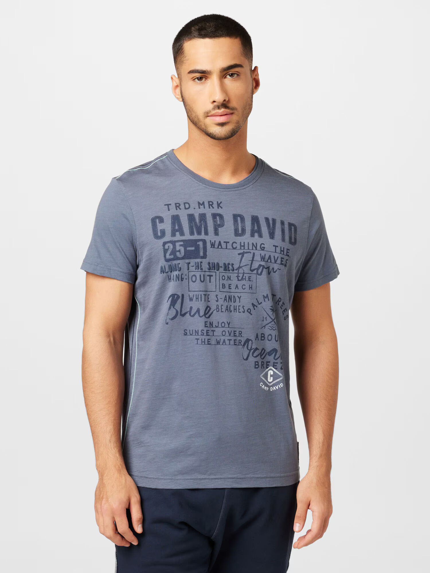 CAMP DAVID Tricou albastru porumbel / albastru închis / alb - Pled.ro