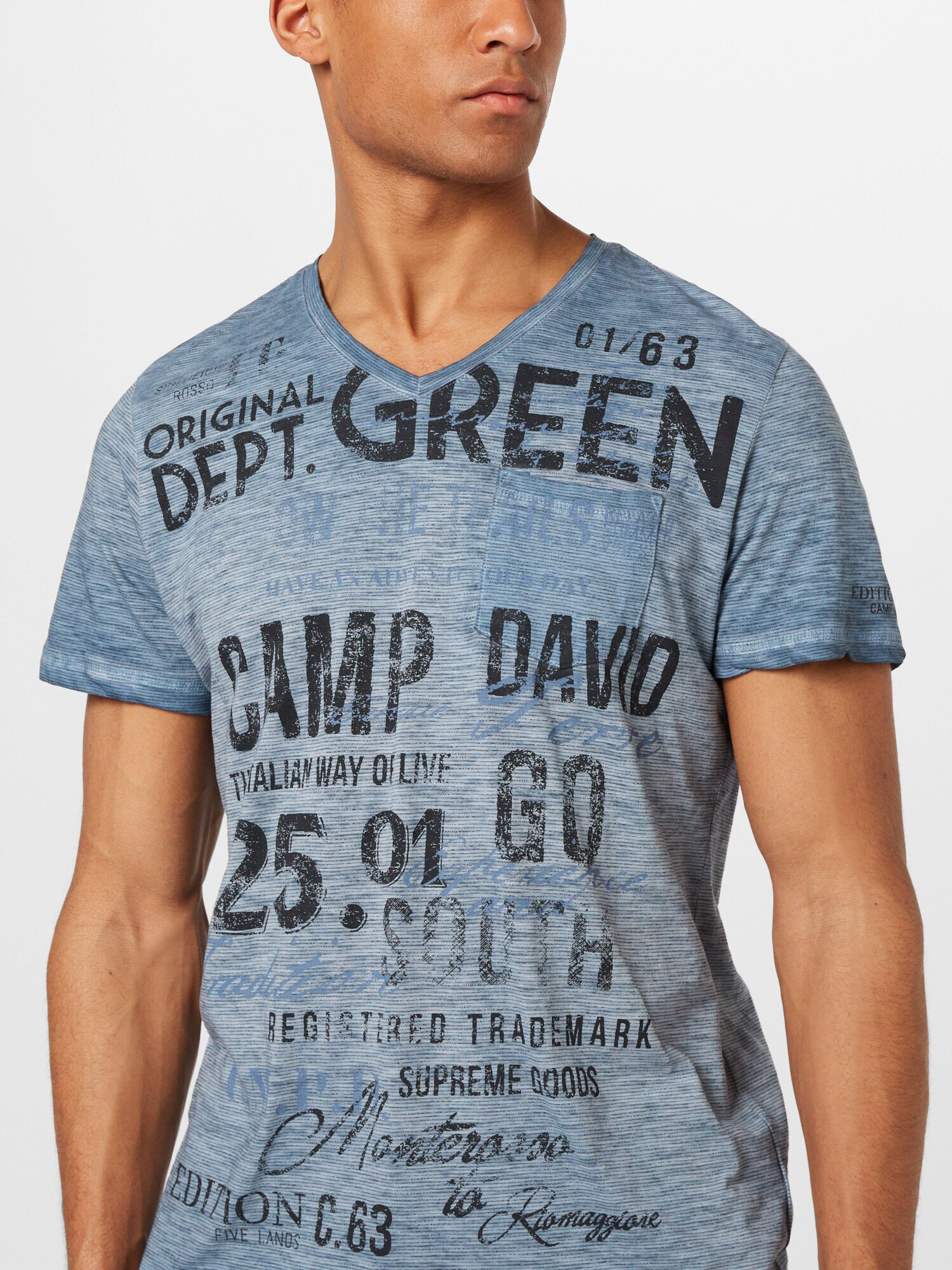 CAMP DAVID Tricou albastru porumbel / negru - Pled.ro