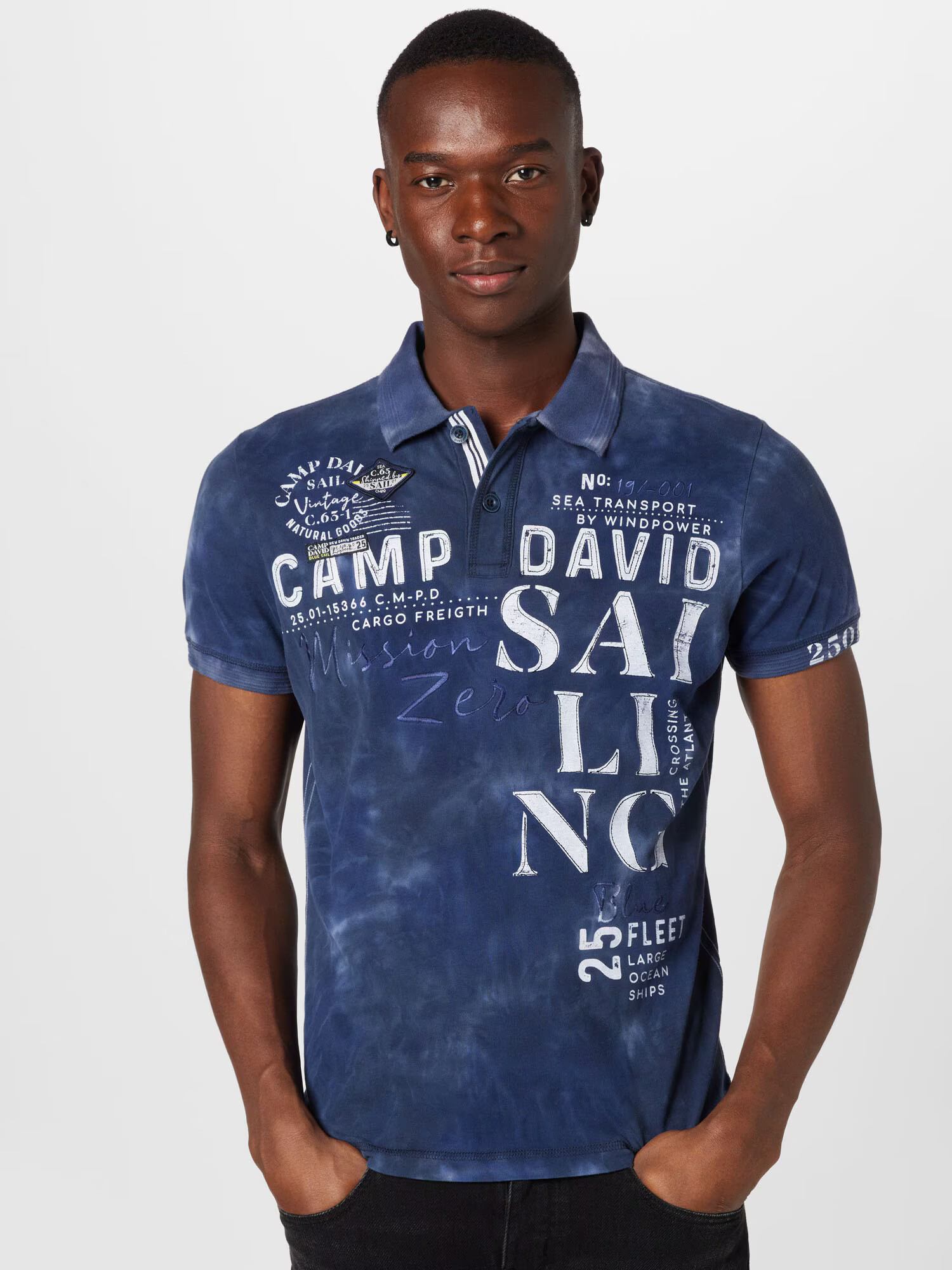 CAMP DAVID Tricou 'Batik' albastru închis / alb - Pled.ro