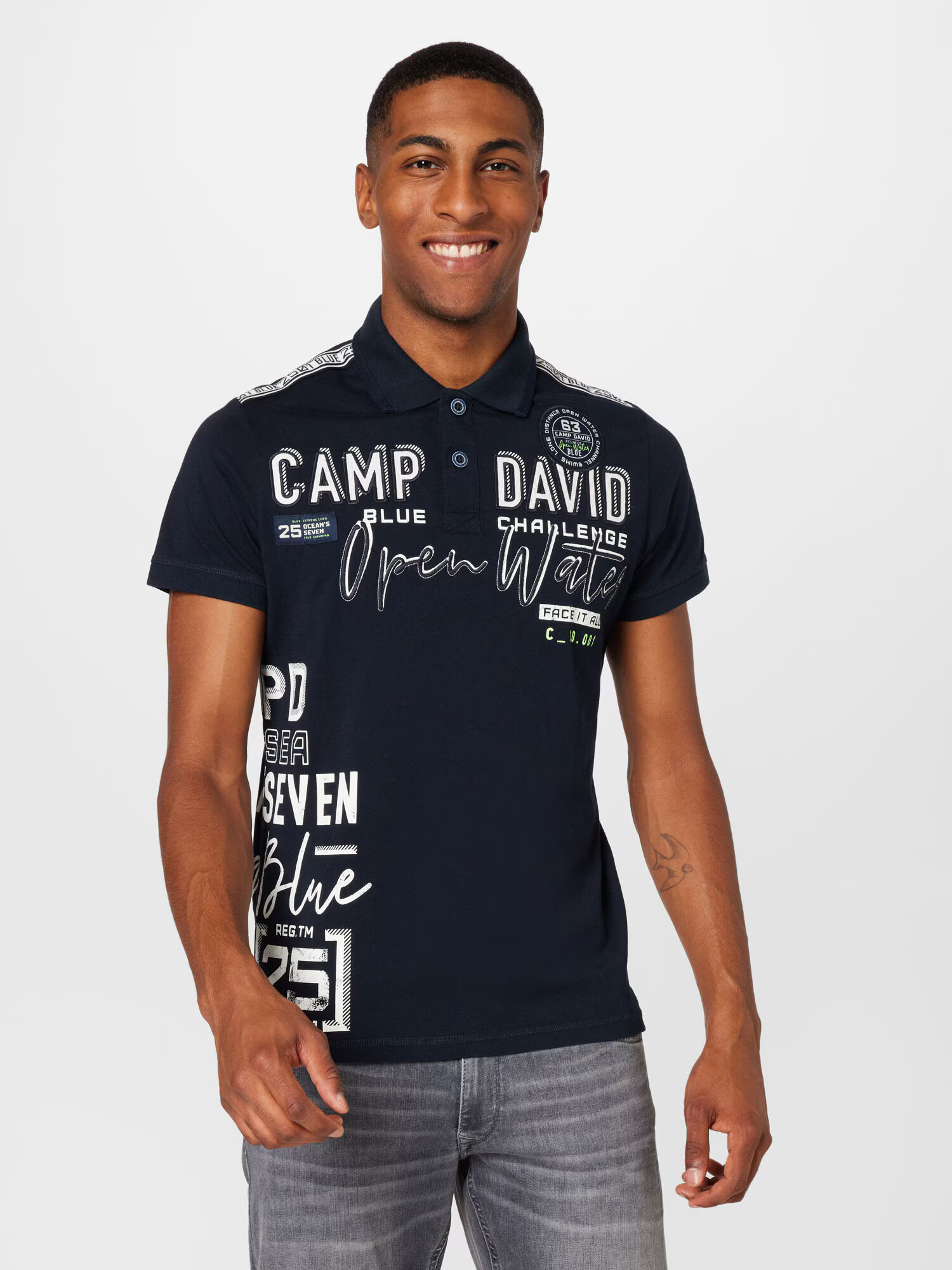 CAMP DAVID Tricou bleumarin / alb murdar - Pled.ro