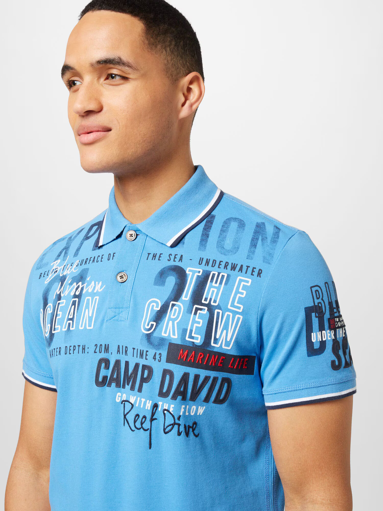 CAMP DAVID Tricou bleumarin / albastru aqua / roșu / alb - Pled.ro